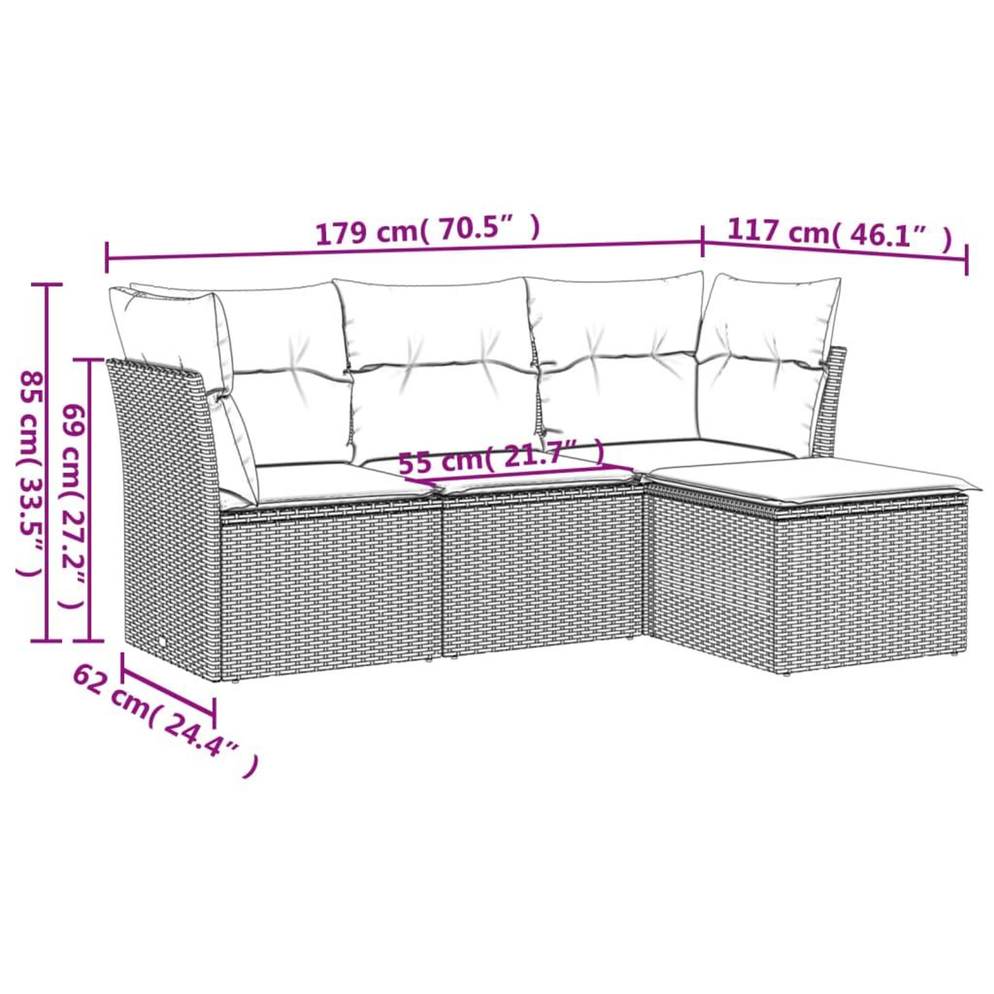 Voir la diapositive 3 : VIDAXL Salon de jardin 4 pcs avec coussins gris resine tressee