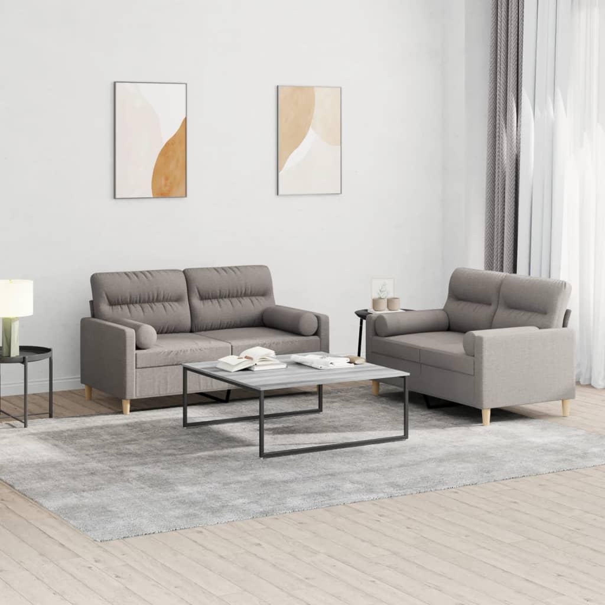 VIDAXL Ensemble de canapes 2 pcs avec coussins taupe tissu