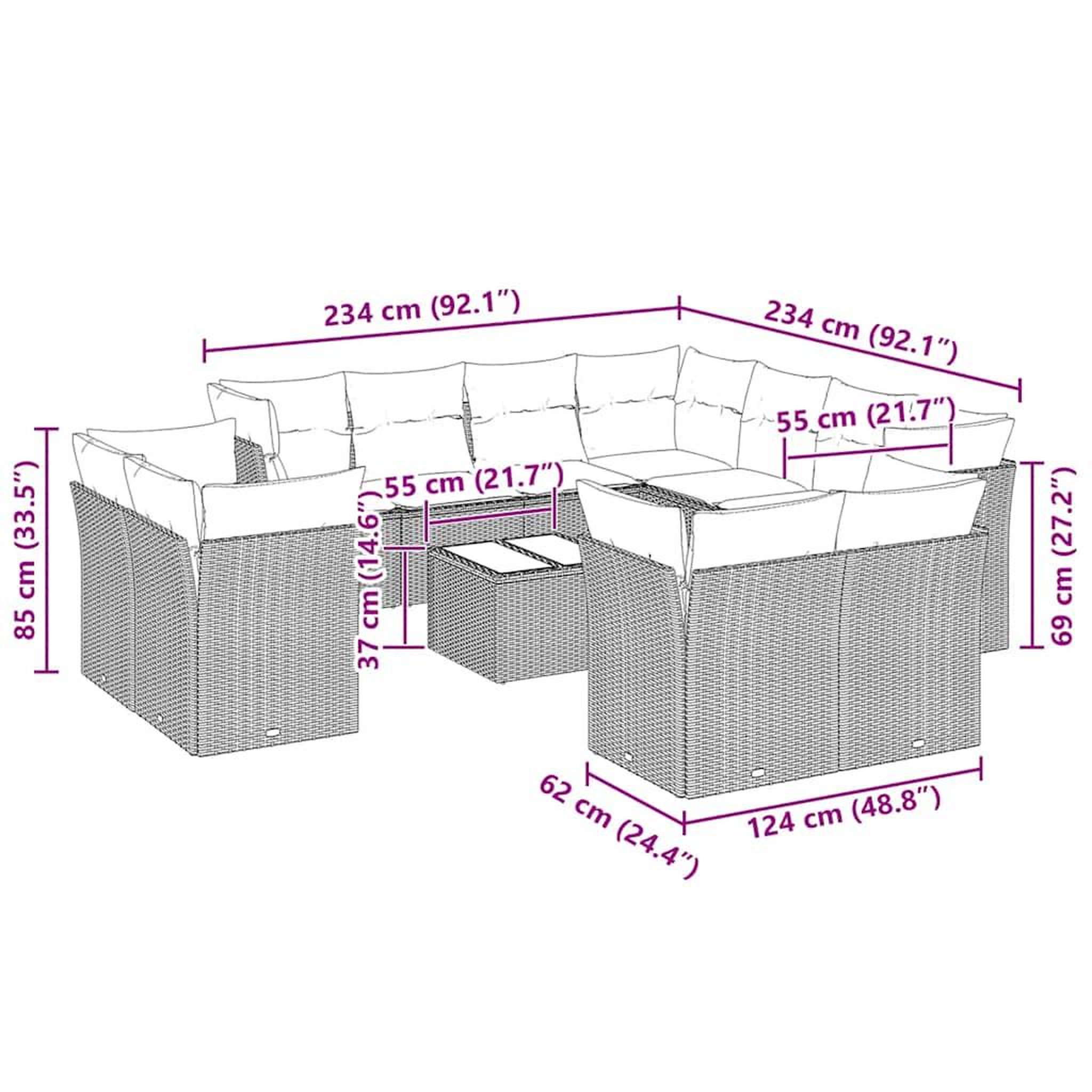 Voir la diapositive 4 : VIDAXL Salon de jardin avec coussins 12 pcs gris clair resine tressee