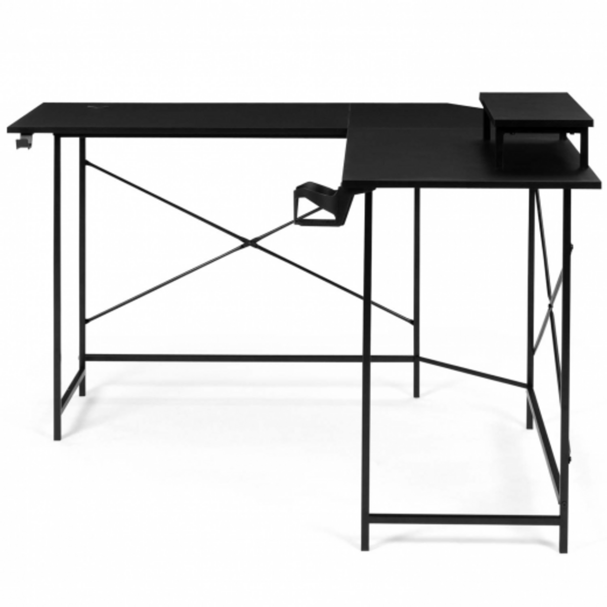 ID MARKET Bureau gaming d'angle noir ALEXIS support pour écran porte gobelet et accessoires