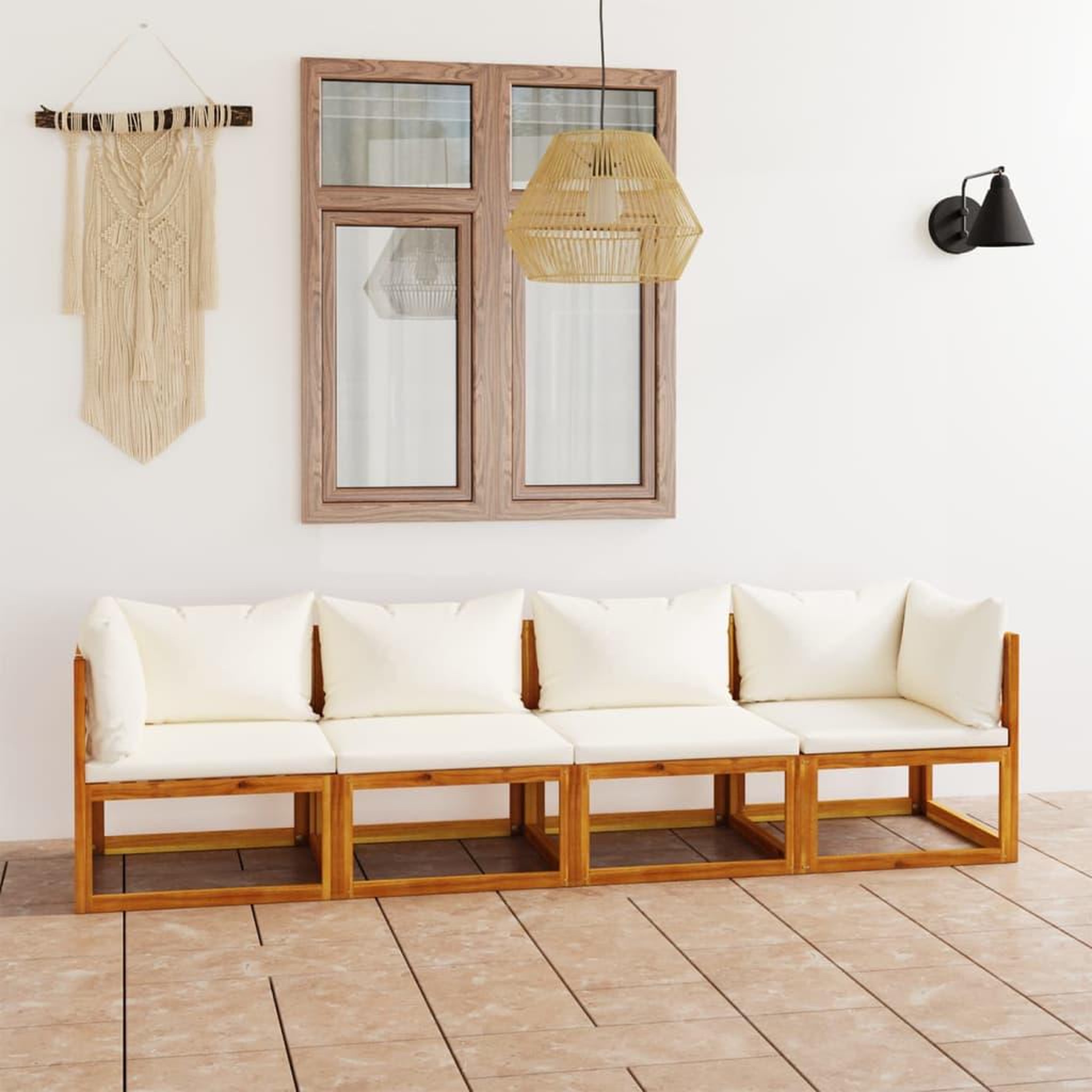Voir la diapositive 1 : VIDAXL Canape de jardin a 4 places avec coussin Creme Bois d'acacia