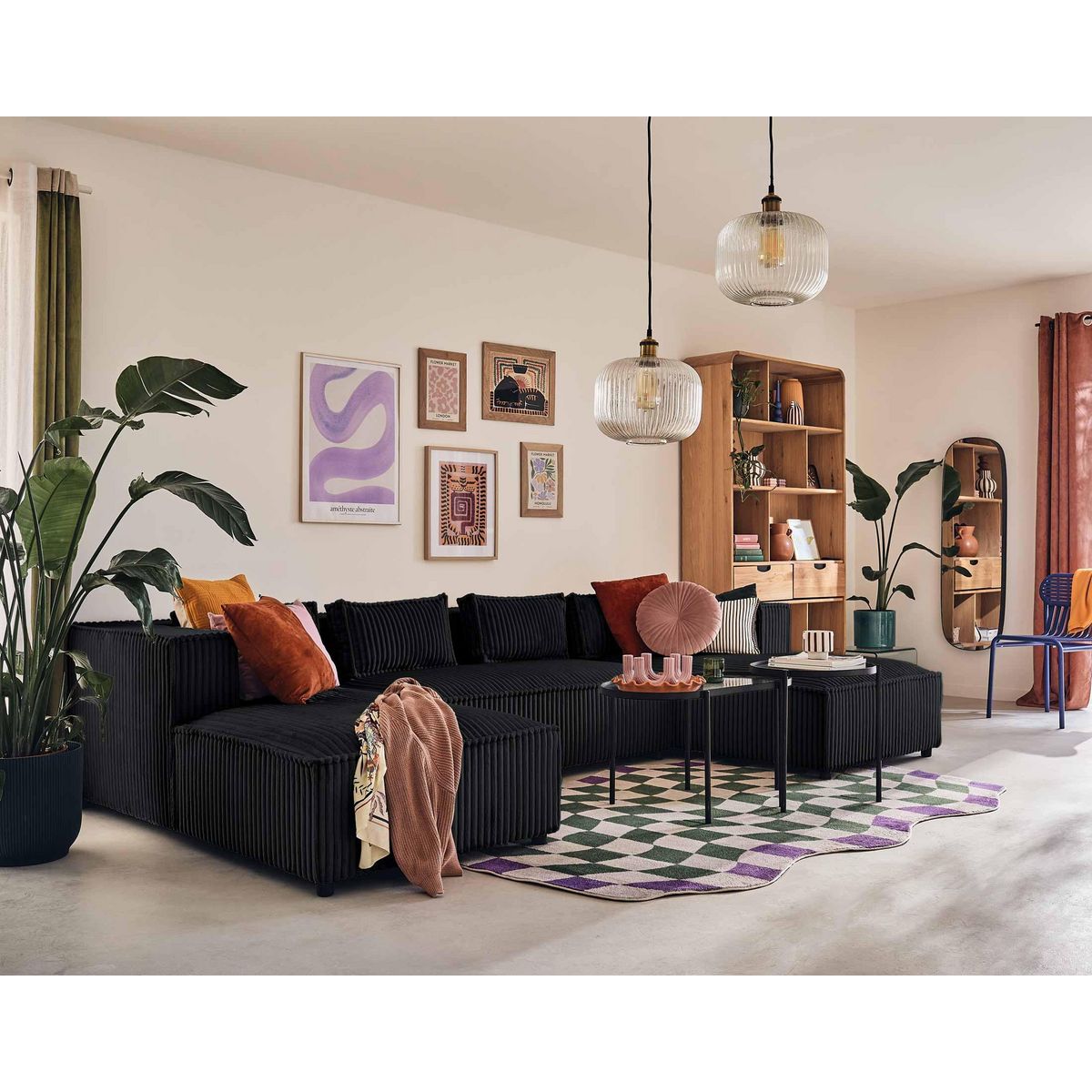 LISA DESIGN Stella - canapé panoramique en u - 7 places - en velours côtelé grosses côtes