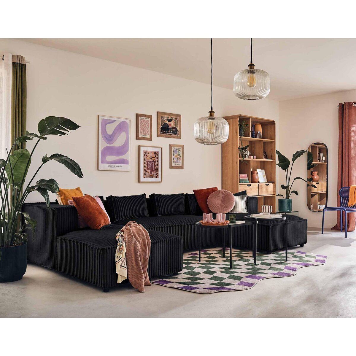 LISA DESIGN Stella - canapé panoramique en u - 7 places - en velours côtelé grosses côtes