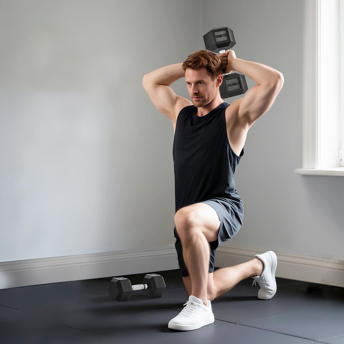 HOMCOM Lot de 2 haltères hexagonales 12,5 Kg - hexagon dumbbell musculation fitness - fonte caoutchouté