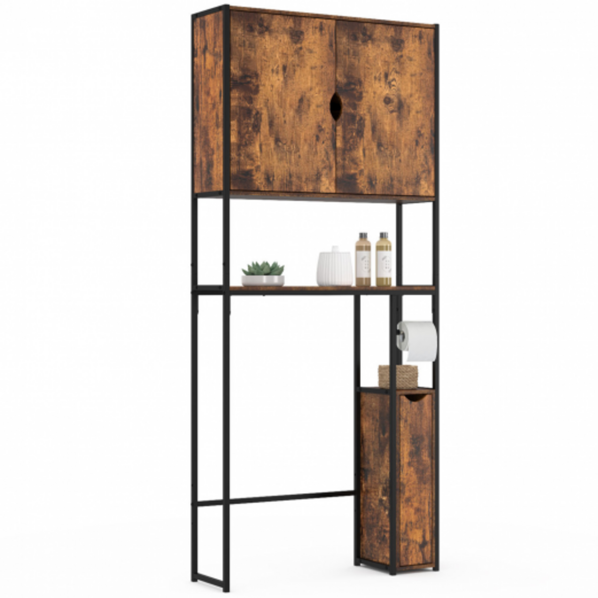 ID MARKET Meuble WC 3 en 1 avec armoires de rangement bois foncé DAYTON design industriel