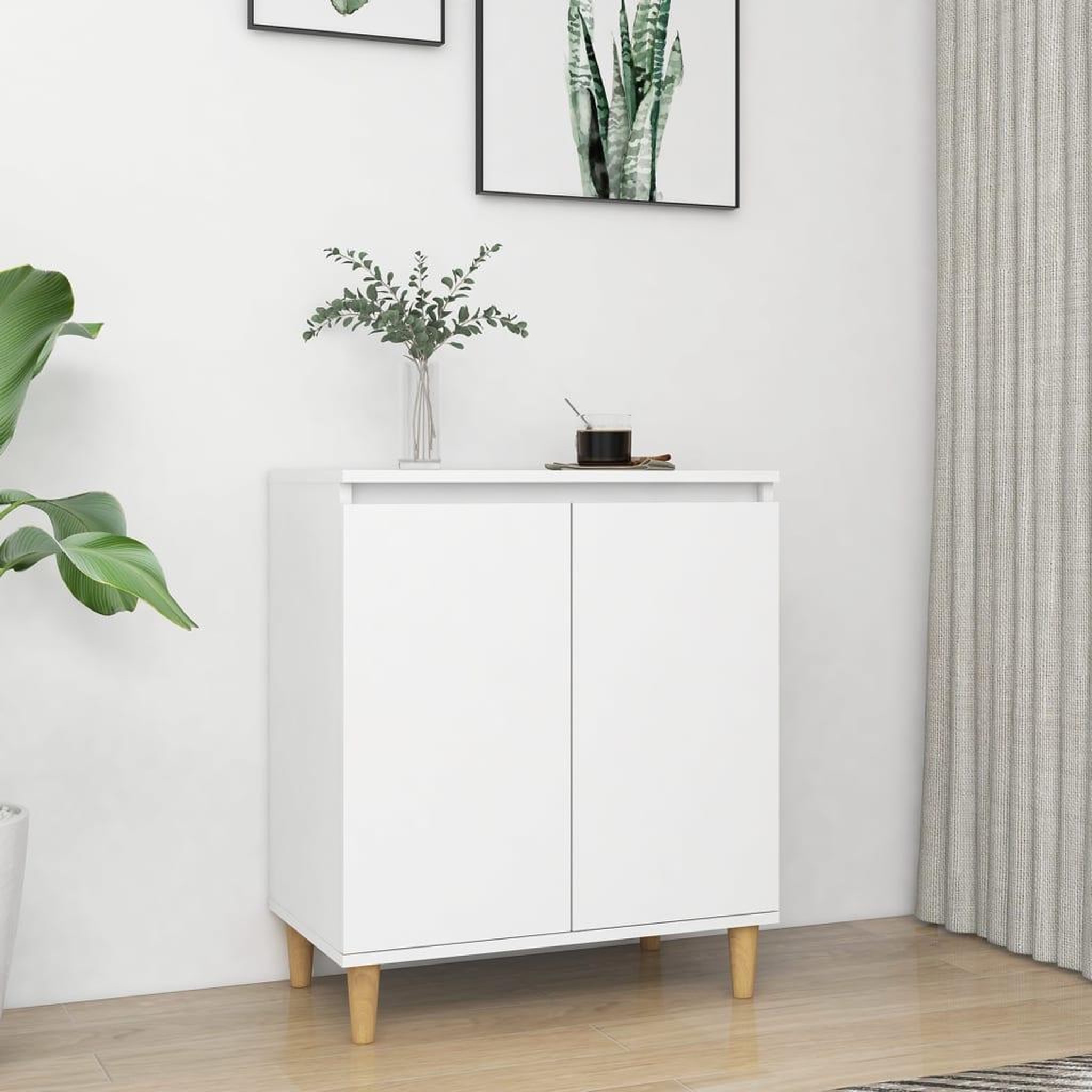 Voir la diapositive 1 : VIDAXL Buffet avec pieds en bois massif blanc bois d'ingenierie