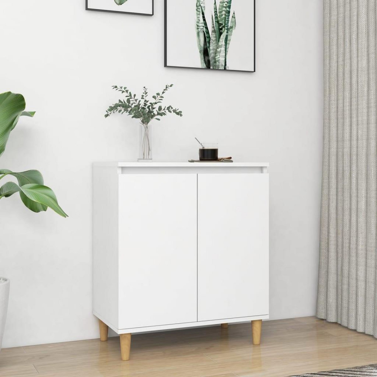 VIDAXL Buffet avec pieds en bois massif blanc bois d'ingenierie