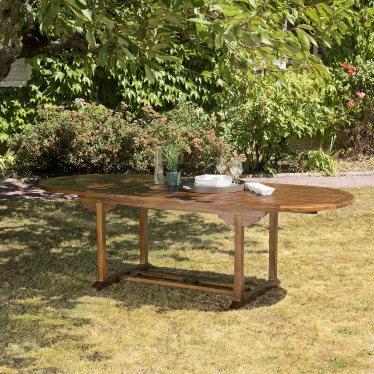 Table de jardin 4/6 personnes - ovale extensible 120/180 x 90 cm en bois  Teck