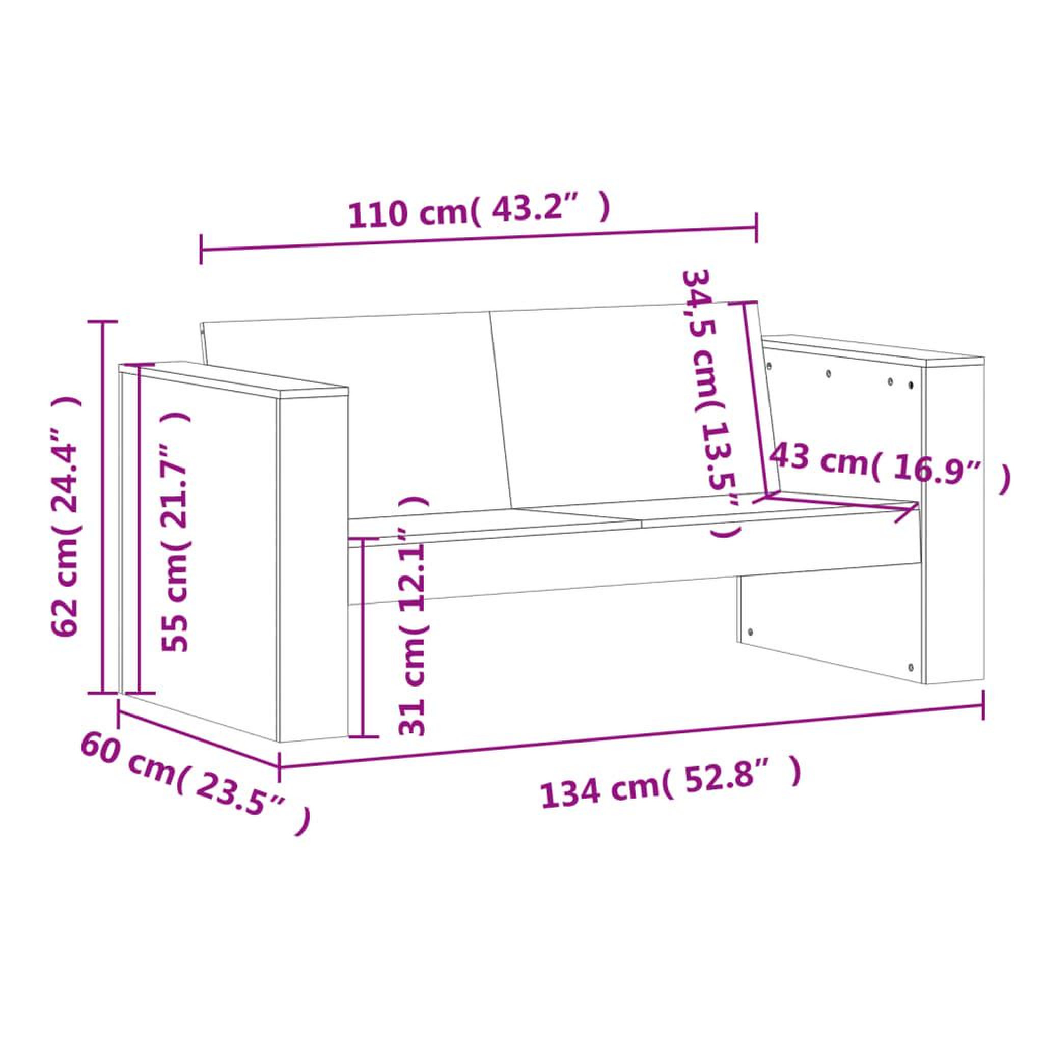 Voir la diapositive 6 : VIDAXL Canape de jardin 2 places 134x60x62 cm bois massif de douglas