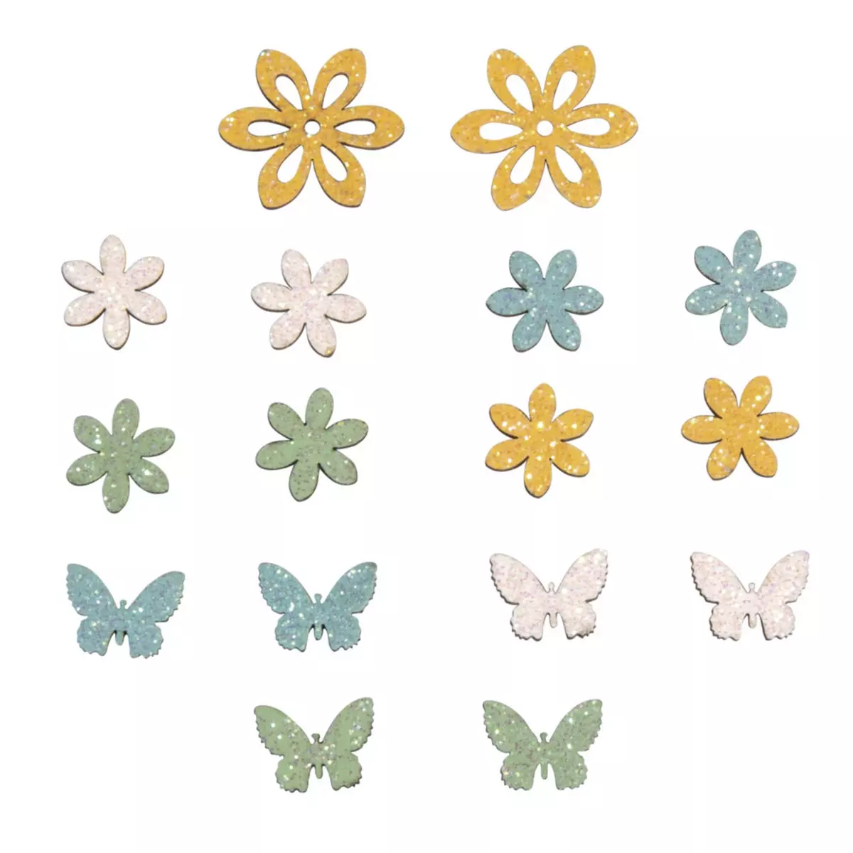 Rayher Miniatures en bois Fleur + papillon, Colore, 2,3 - 4cm, av.dot adhésif, 16 pces
