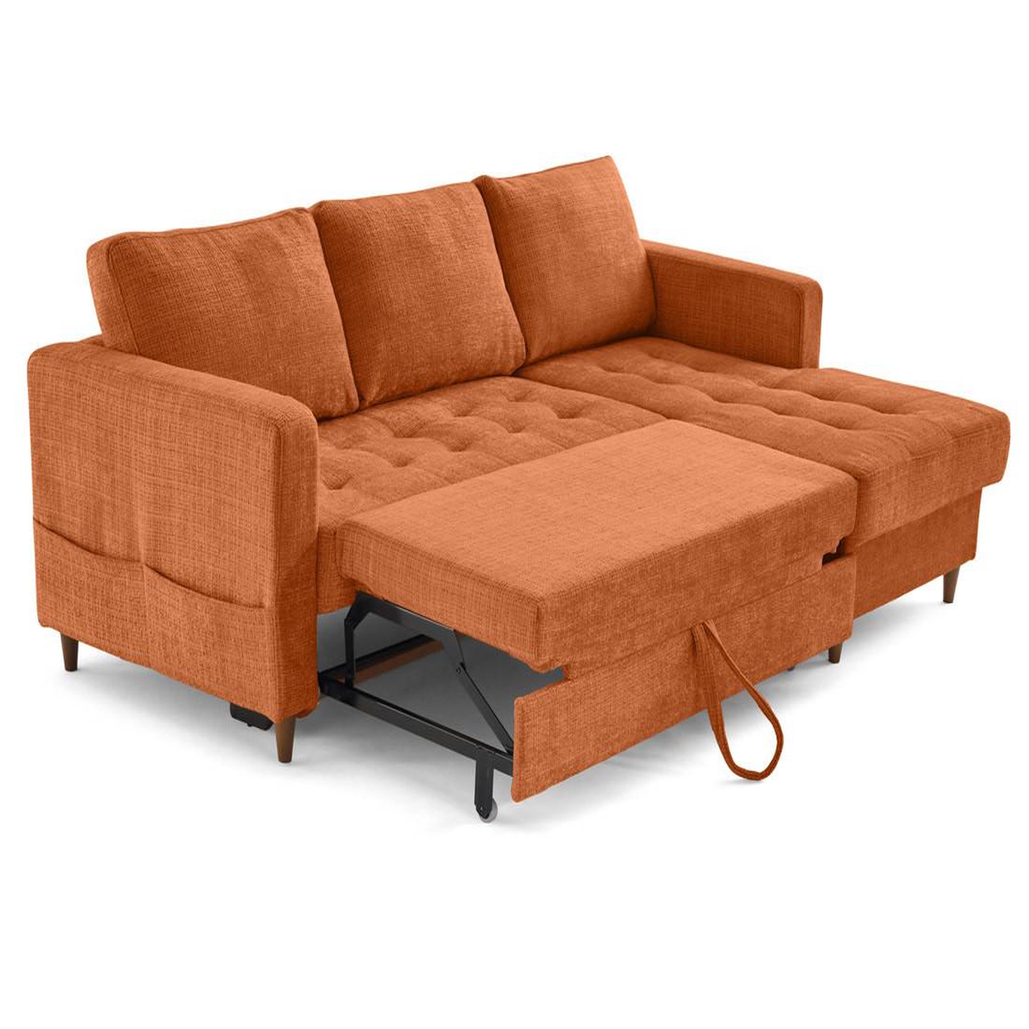 Voir la diapositive 2 : LISA DESIGN Anna - canapé d'angle droit 4 places convertible avec coffre en velours texturé