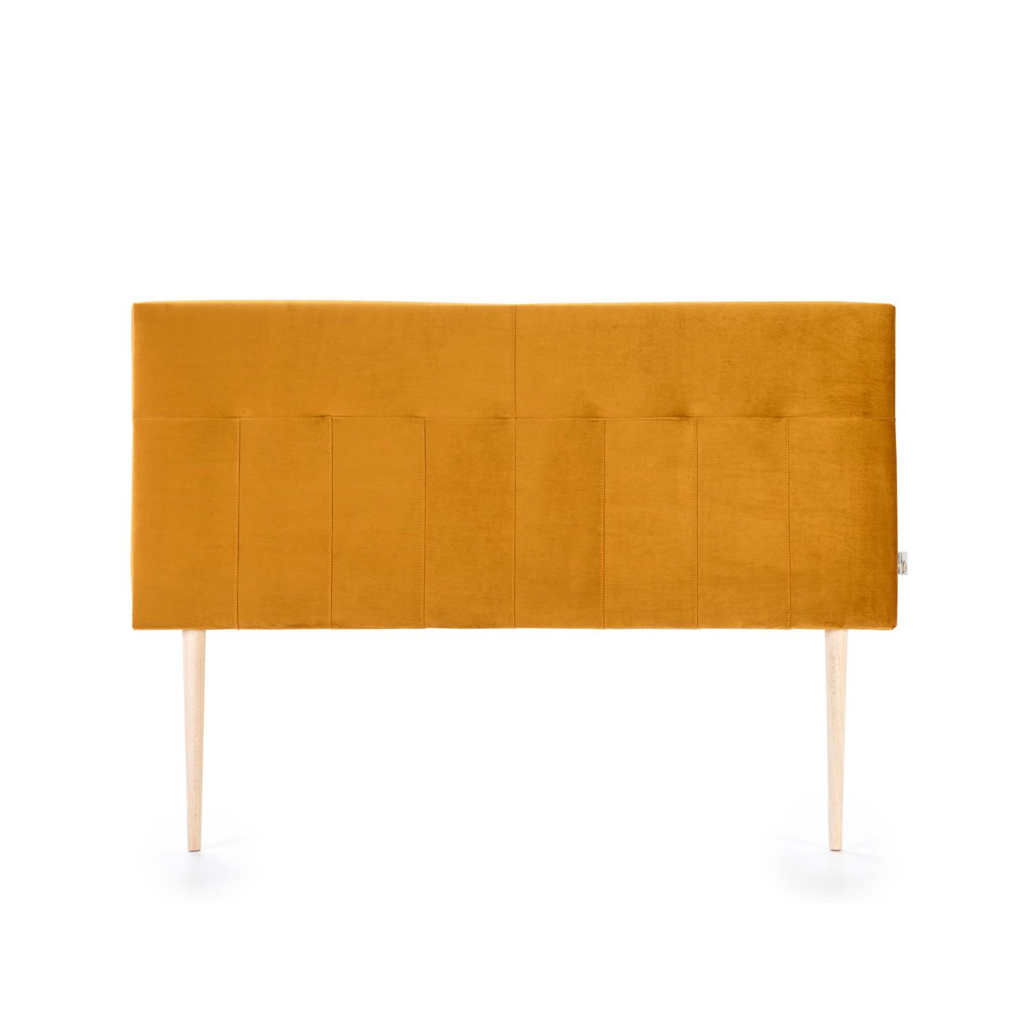 Voir la diapositive 3 : MARCKONFORT Tête de lit tapissée Napoles 140x100 cm Moutarde, Velours, Pieds en Bois