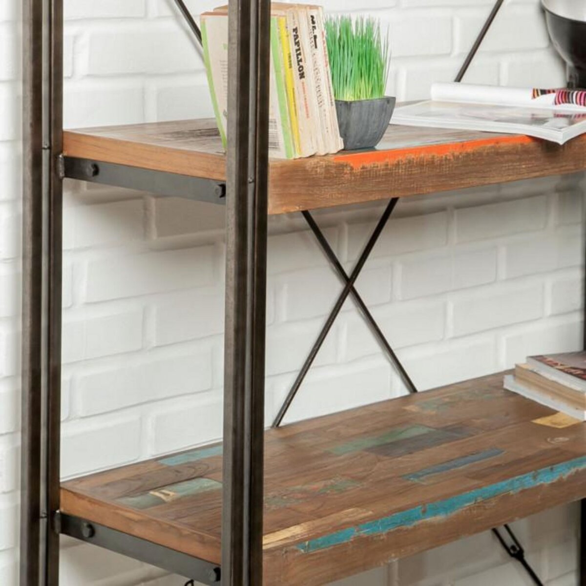 Paris Prix Bibliothèque 4 Étagères en Teck Industriel  Loft  160cm Marron