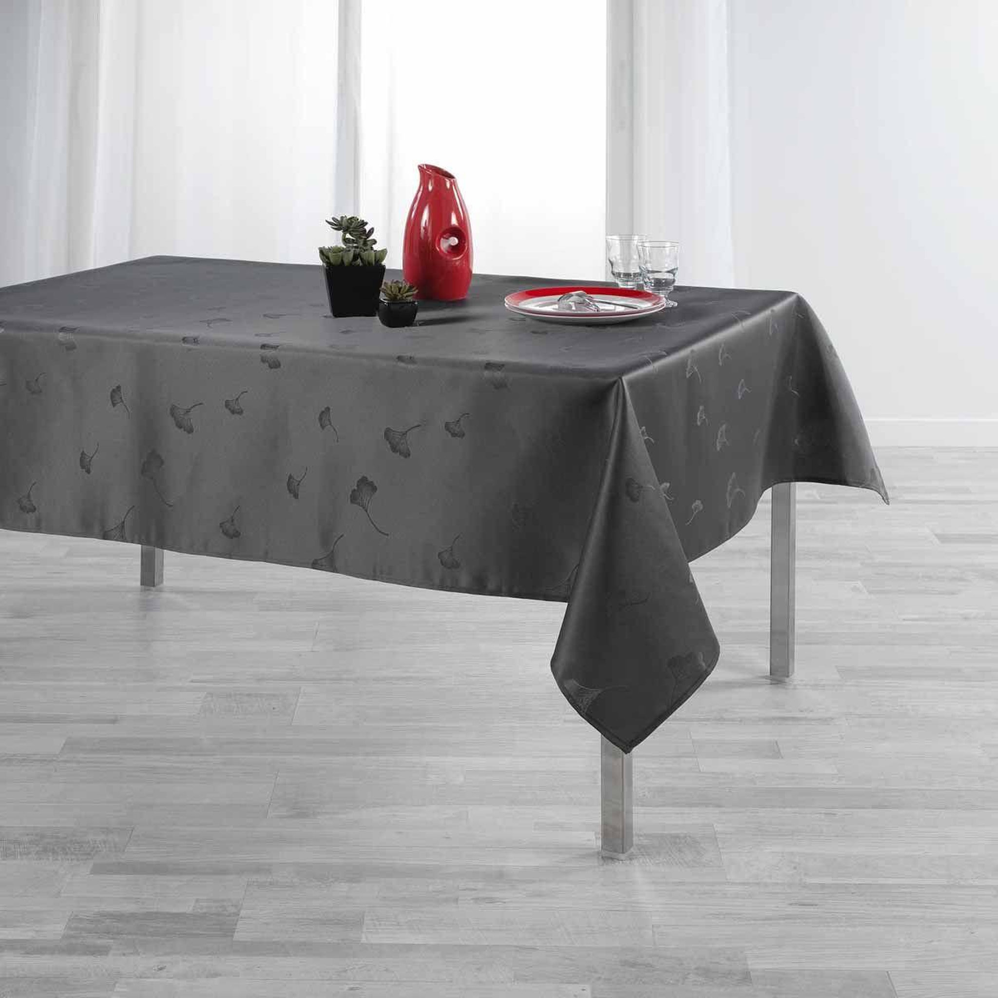 Voir la diapositive 4 : Douceur d'Intérieur Nappe imprimé jacquard  ophélie  140x250cm anthracite