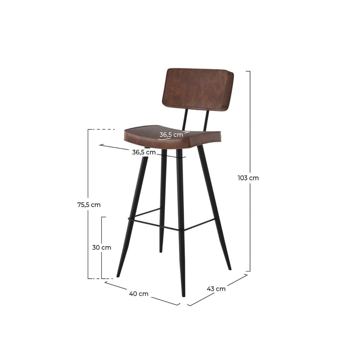 Rendez vous déco Lot de 2 chaises de bar grises/noires en cuir synthétique 75.5 cm - Texas