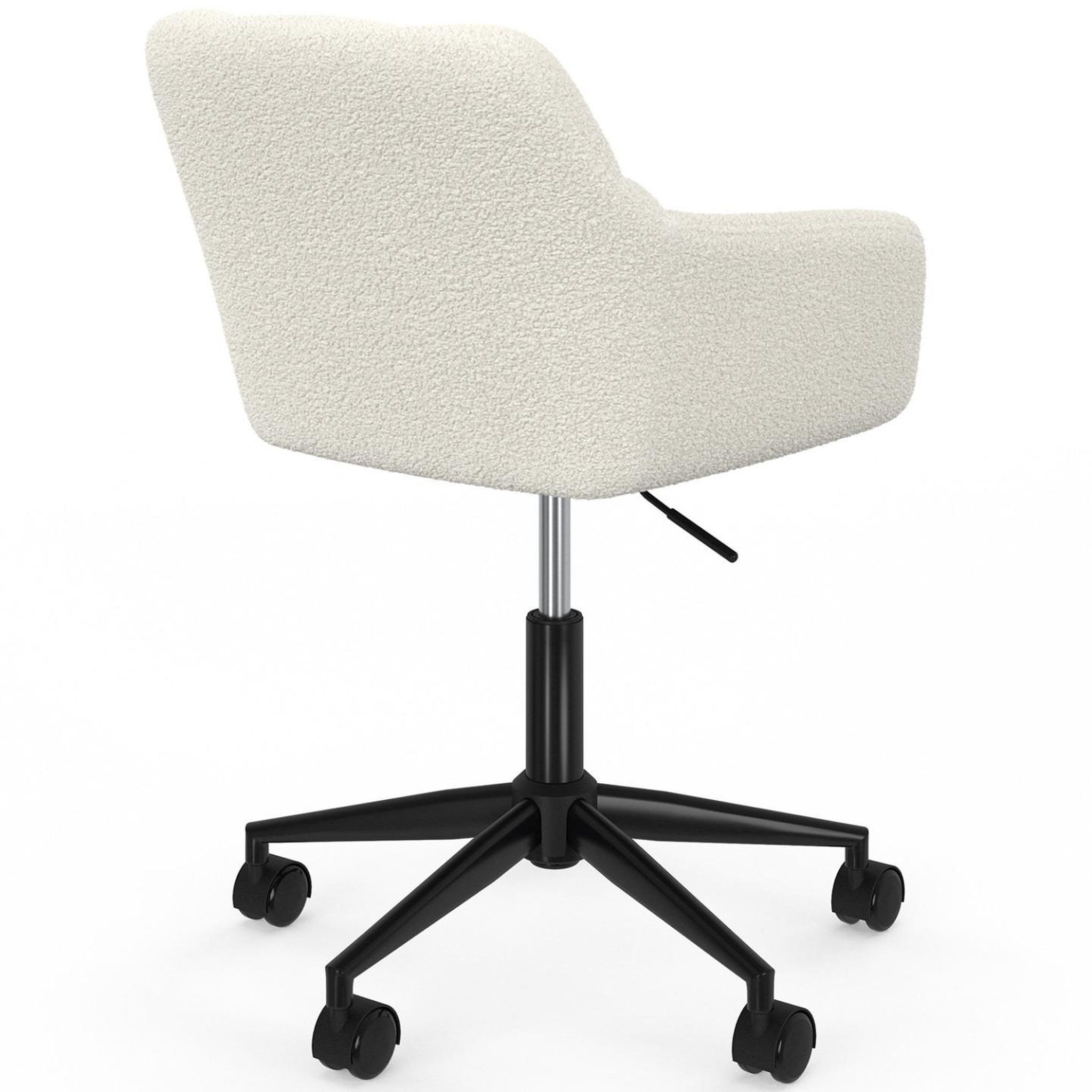 Voir la diapositive 4 : ID MARKET Chaise de bureau edgard en tissu bouclette blanche pivotante et hauteur réglable à roulettes