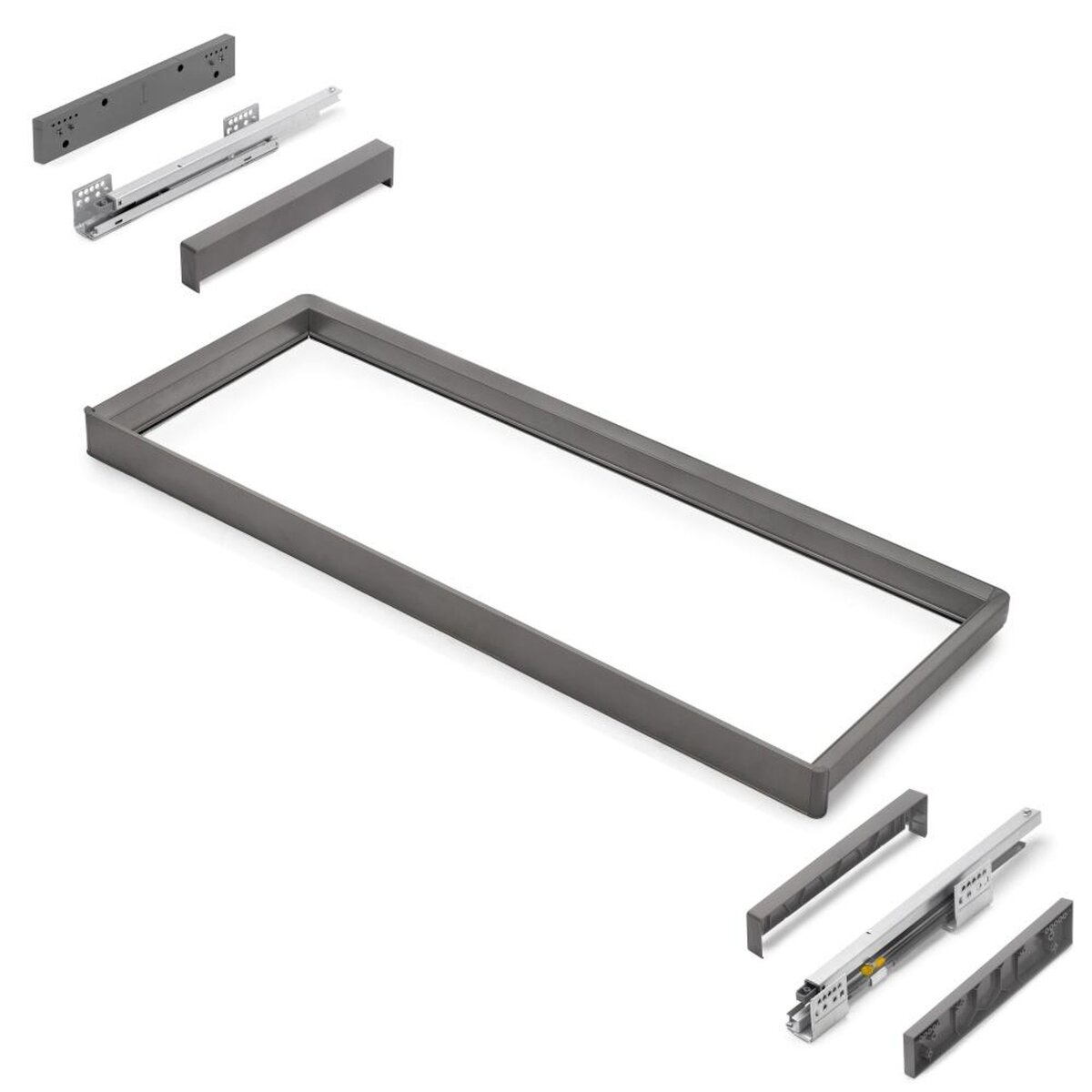 EMUCA SRL Rack avec glissières à extension totale et à fermeture douce pour accessoires d'armoire Quartz -  962-988mm -  Aluminium et plastique -  Titane