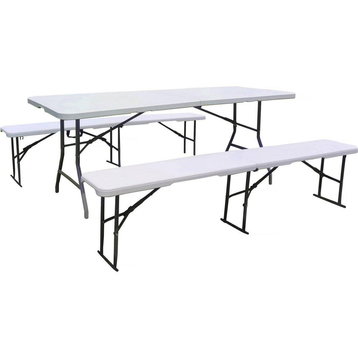 Habitat et Jardin Ensemble Table de jardin pliante + 2 Bancs pliants   Foldy  - Blanc