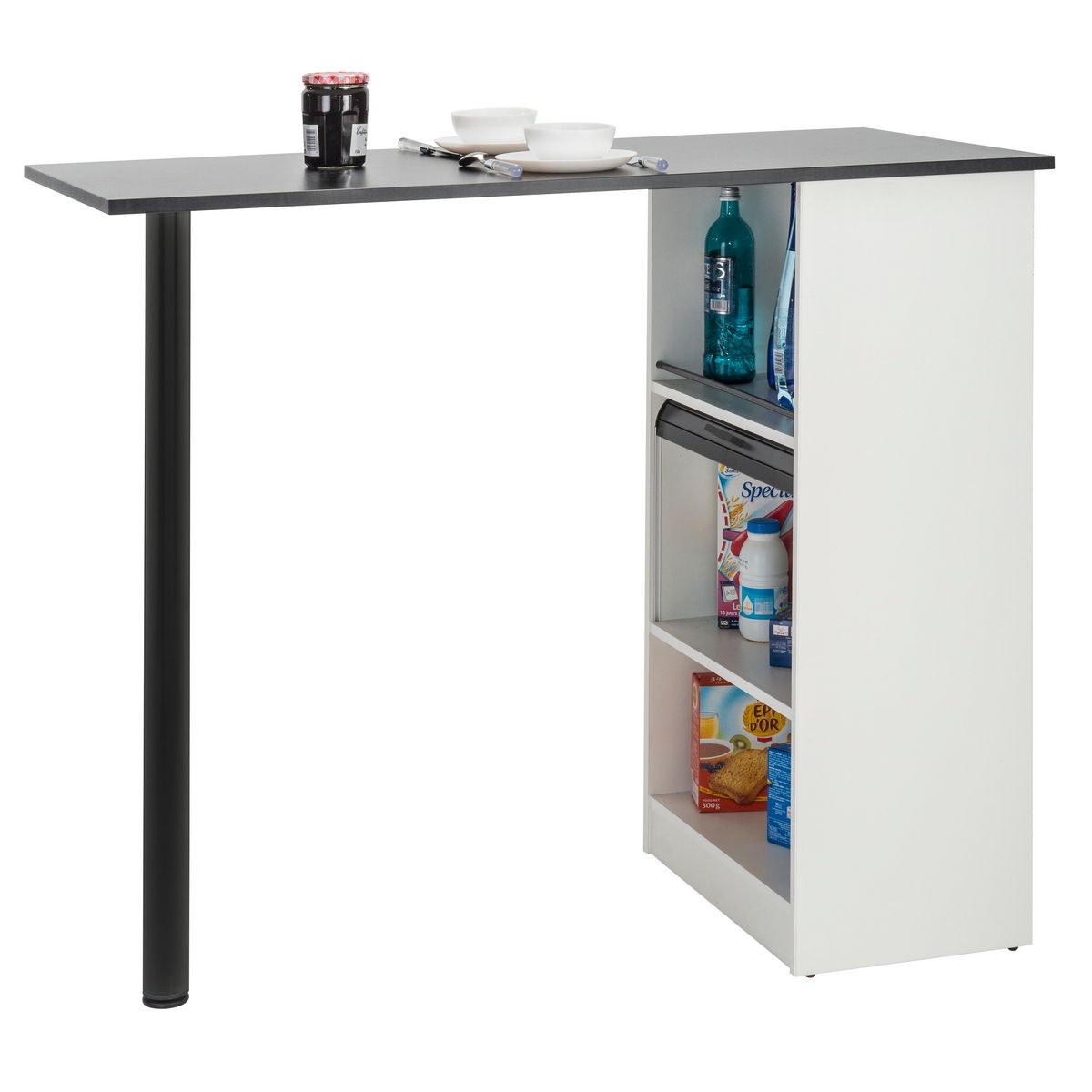 Table comptoir de cuisine avec rangement à rideau L130cm LUCK