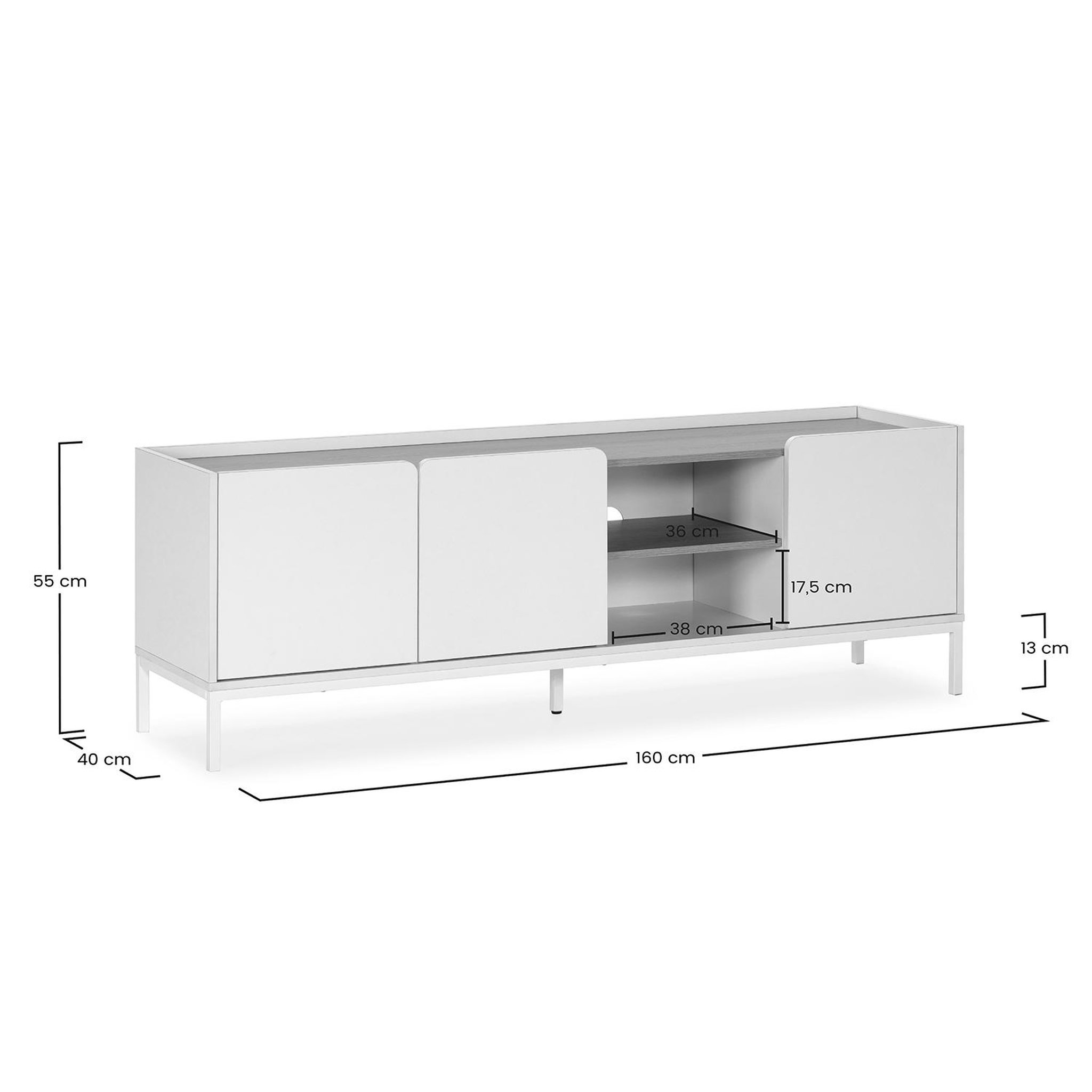 Voir la diapositive 6 : VS VENTA-STOCK Meuble Tv Curva 3 portes couleur Blanc
