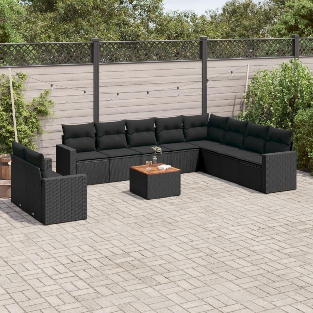 VIDAXL Salon de jardin 11 pcs avec coussins noir resine tressee