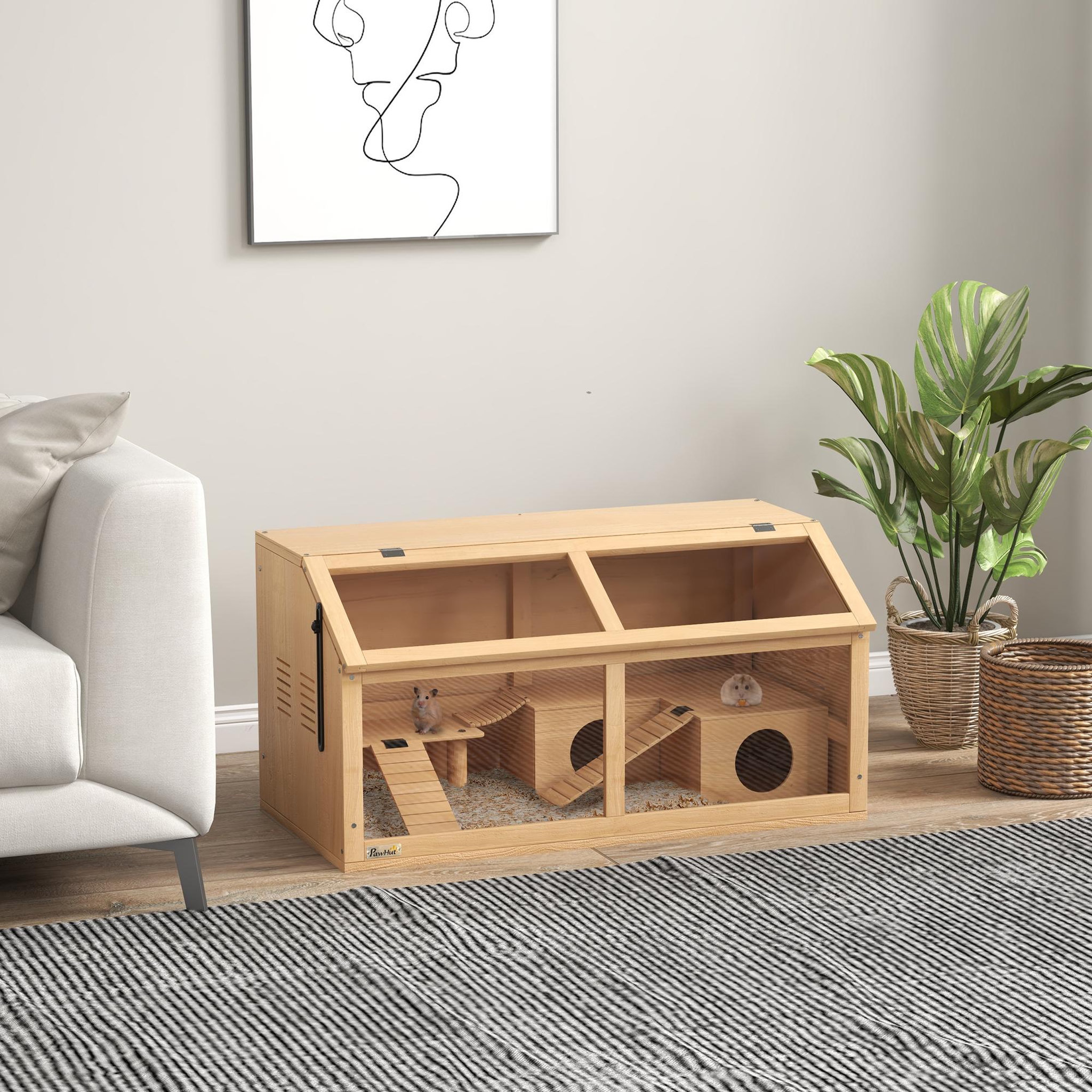 Voir la diapositive 6 : PAWHUT Cage hamster avec ventilation couvercle ouvrant et accessoires bois