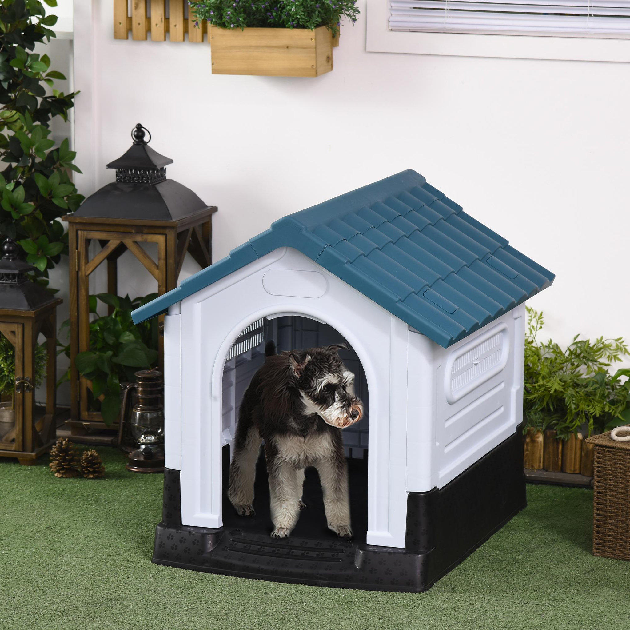 Voir la diapositive 2 : PAWHUT Niche pour chien - dim. 64L x 57l x 66H cm - PP bleu blanc
