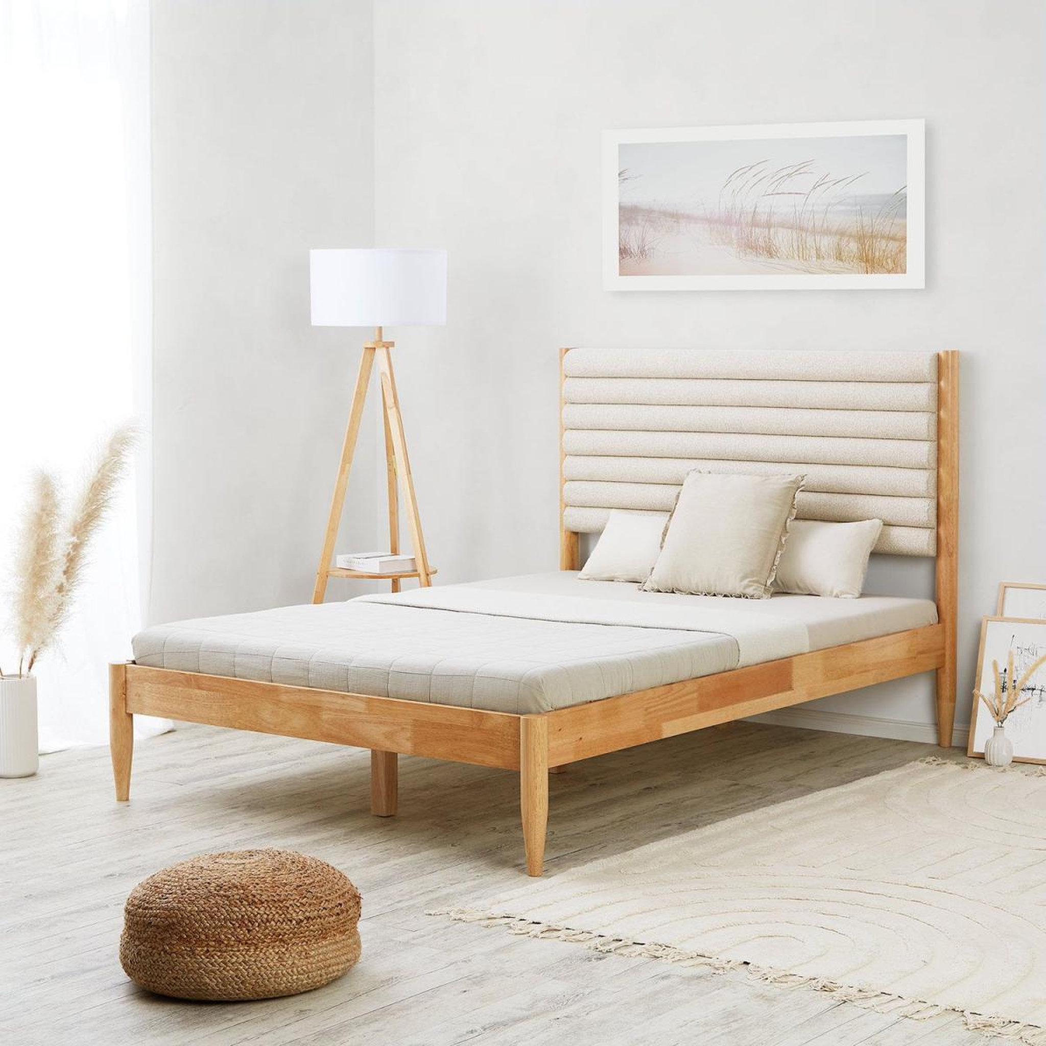 Voir la diapositive 3 : HomeStyle4U Lit 2 Places 140x200 cm tissu Bouclé Beige