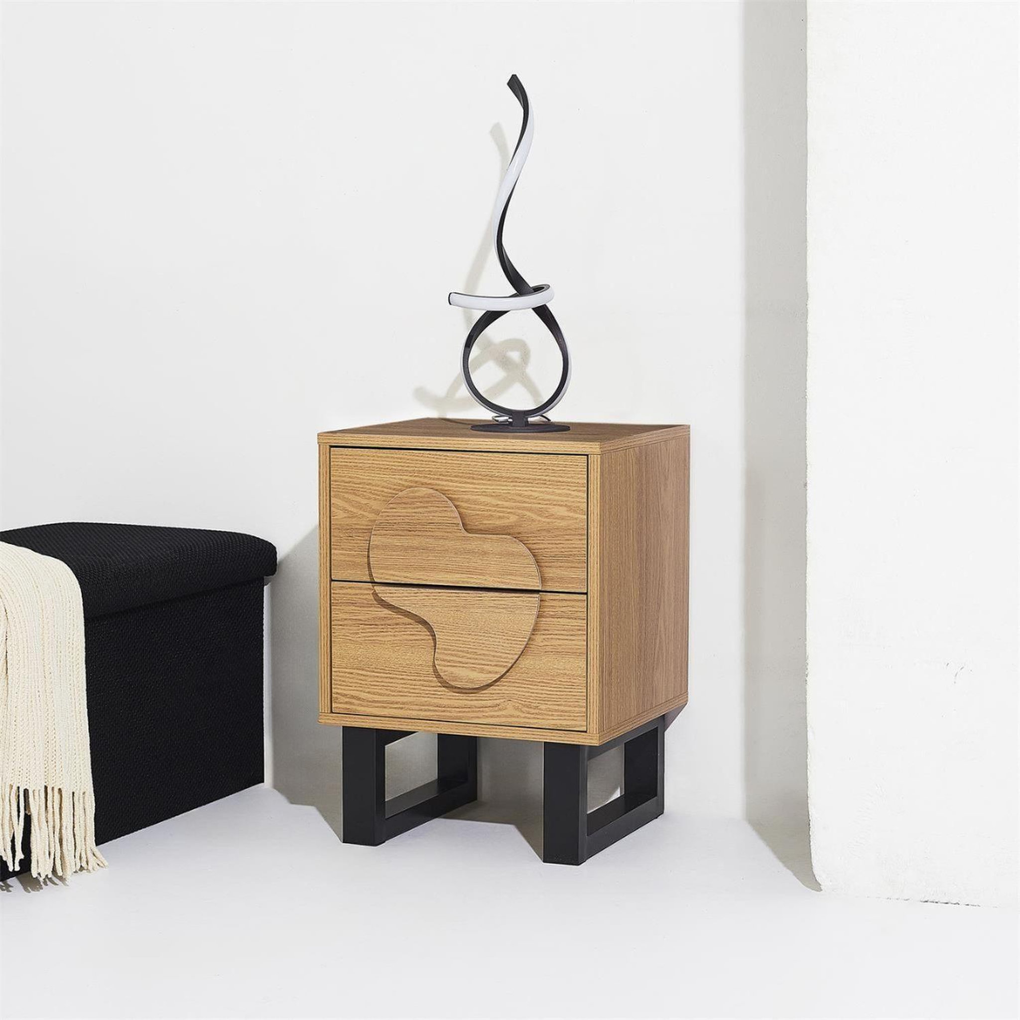 Voir la diapositive 6 : The Home Deco Factory Table de chevet 2 tiroirs calypso - beige
