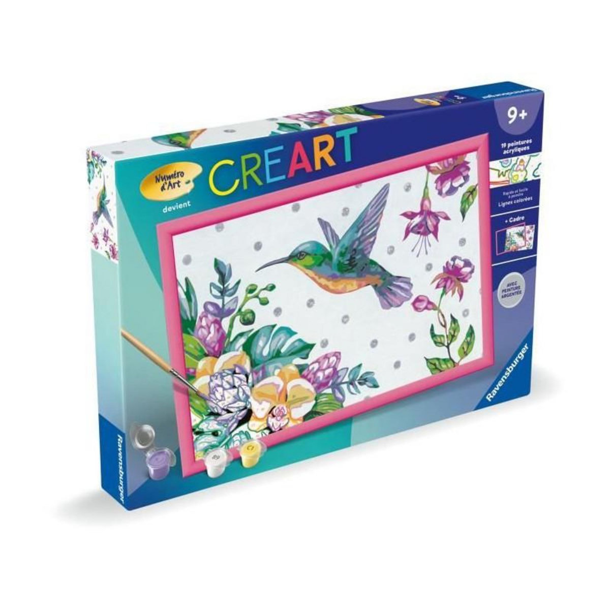RAVENSBURGER CreArt Kids 31x21cm Colibri et fleurs exotiques, Kit de peinture par numéros Numéro d'Art, Des 7 ans, 25851, Ravensburger