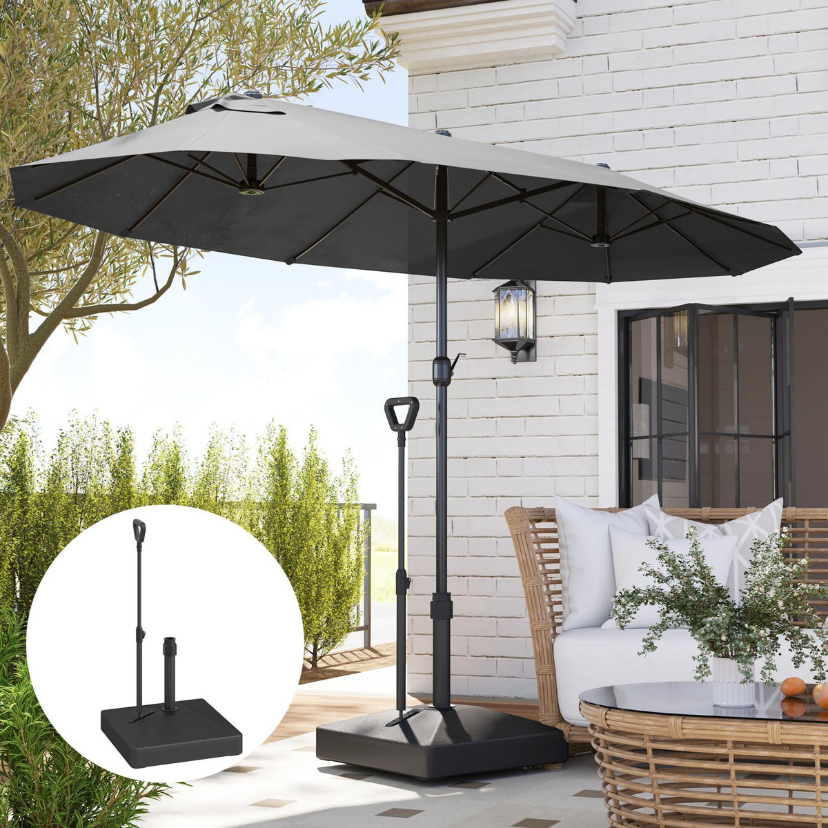 OUTSUNNY Pied de parasol avec poignée ajustable et roulettes - lestage eau sable - dim. 60 x 60 x 100 cm - HDPE noir