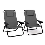 ID MARKET Lot de 2 chaises de plage pliantes - fauteuils de jardin inclinables sac à dos gris anthracite et toile grise