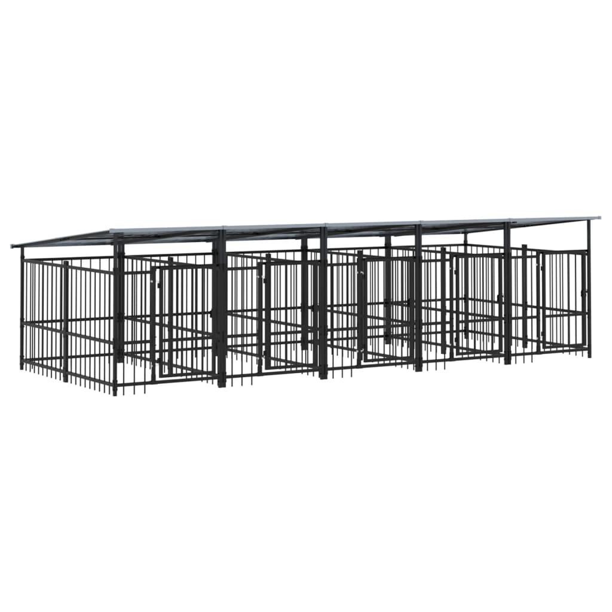 Voir la diapositive 2 : VIDAXL Chenil d'exterieur avec toit pour chiens Acier 9,38 m²
