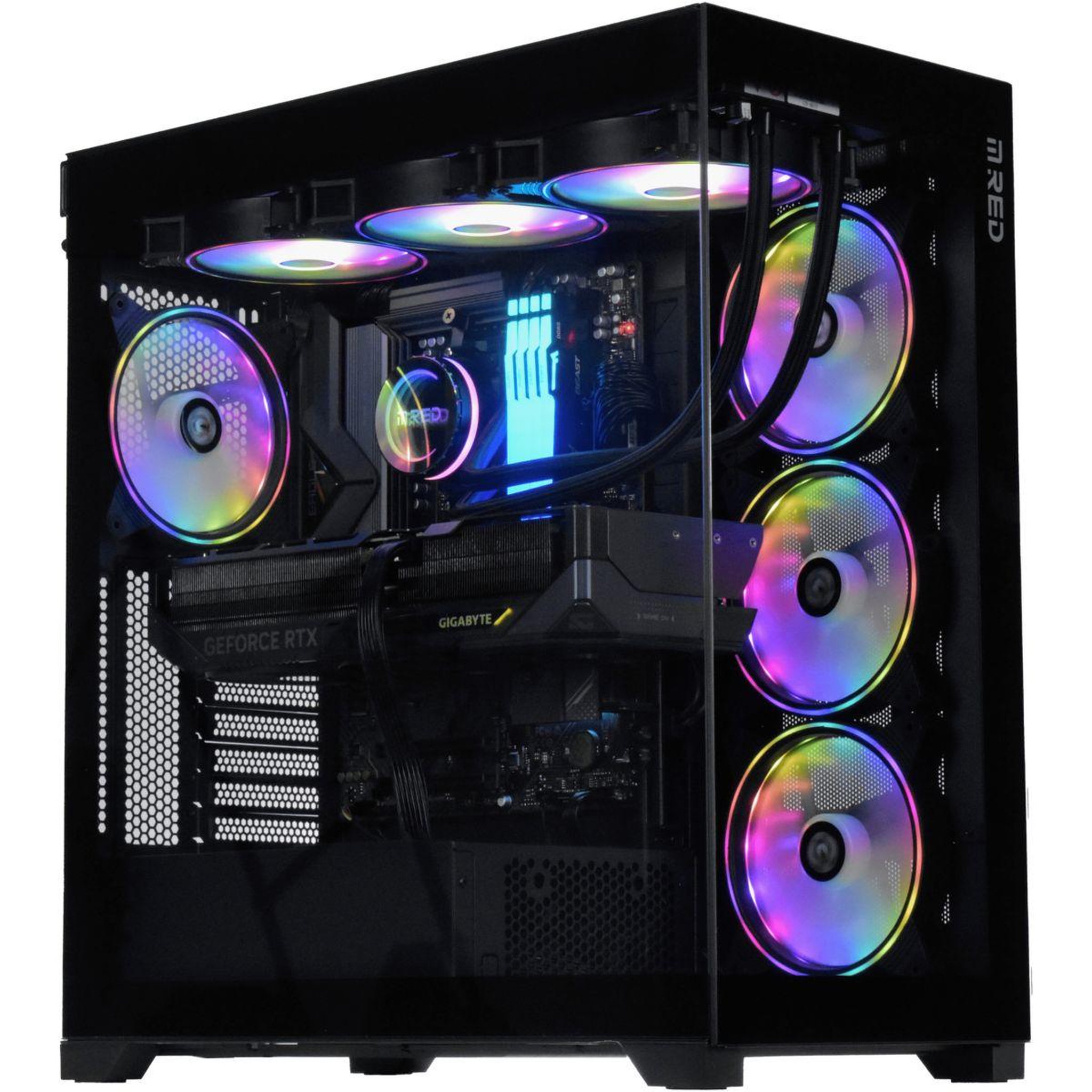 Voir la diapositive 1 : MRED PC Gamer AMD Ryzen 7 9800X3D – NVIDIA GeForce RTX 5090 – 64 Go RAM DDR5 – SSD 2 To