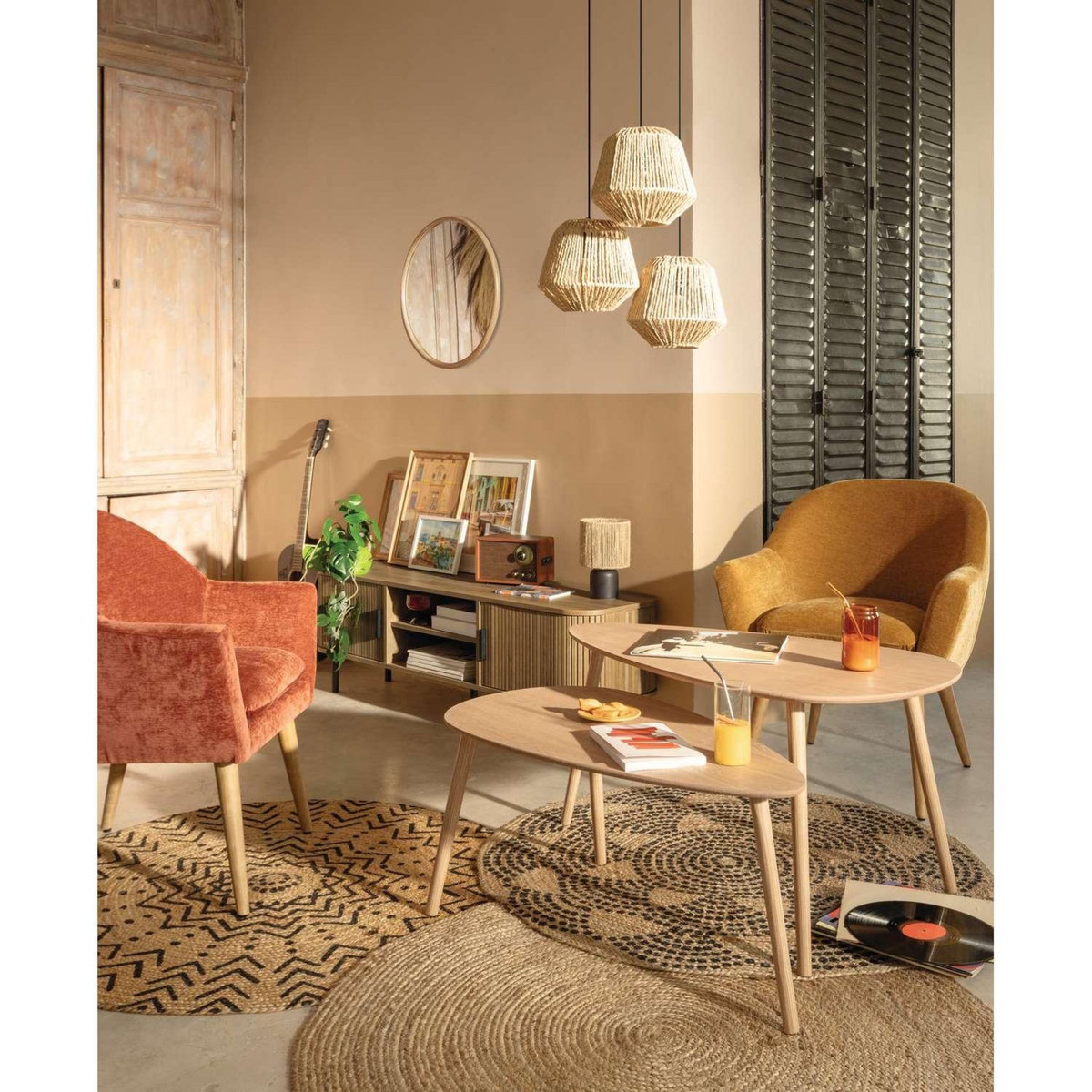 ATMOSPHERA Miroir rond en bois - Diam 55 cm - Marron