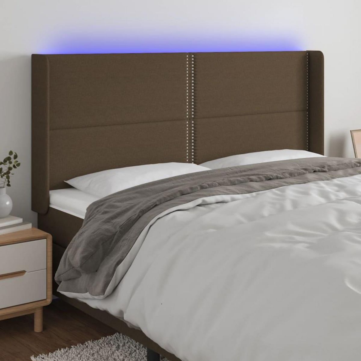 VIDAXL Tete de lit a LED Marron fonce 163x16x118/128 cm Tissu