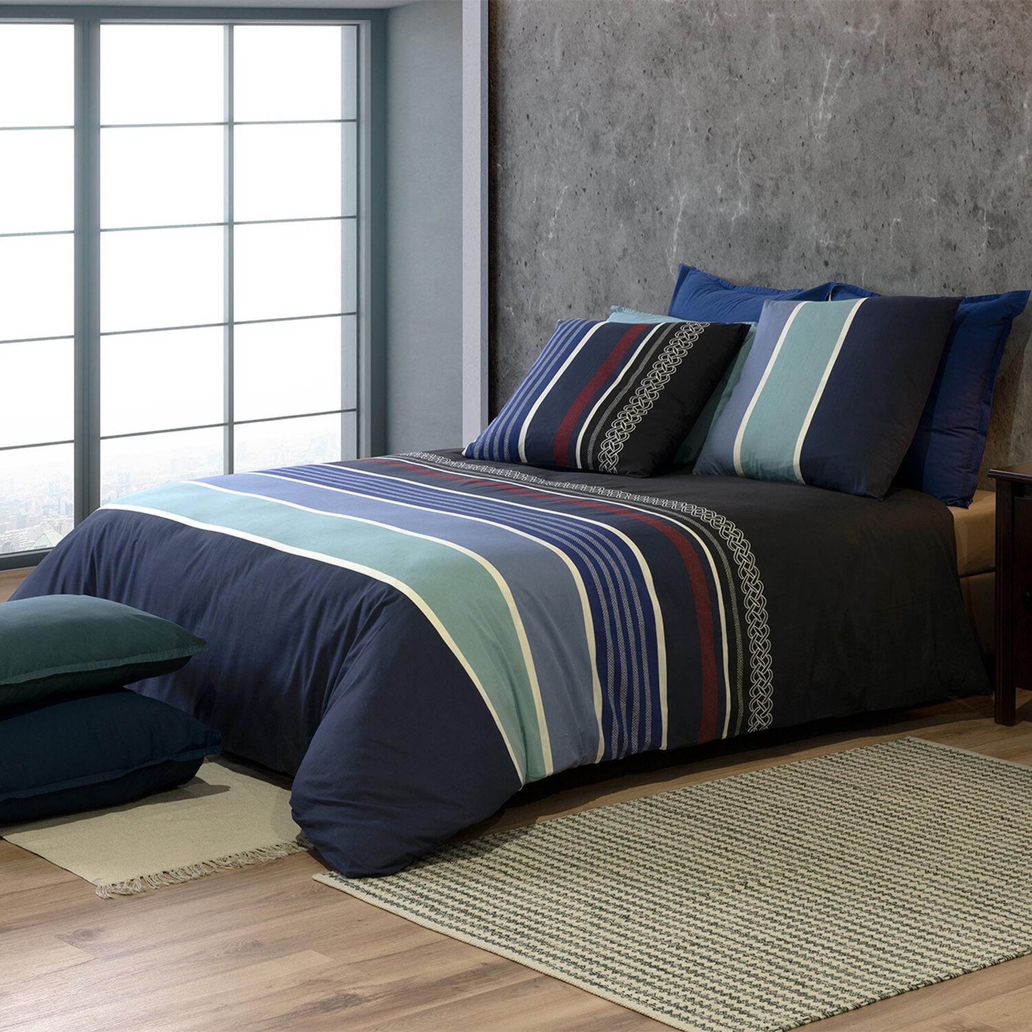 Voir la diapositive 2 : ATELIER DU COTON Parure housse de couette 100% coton 71fils azul