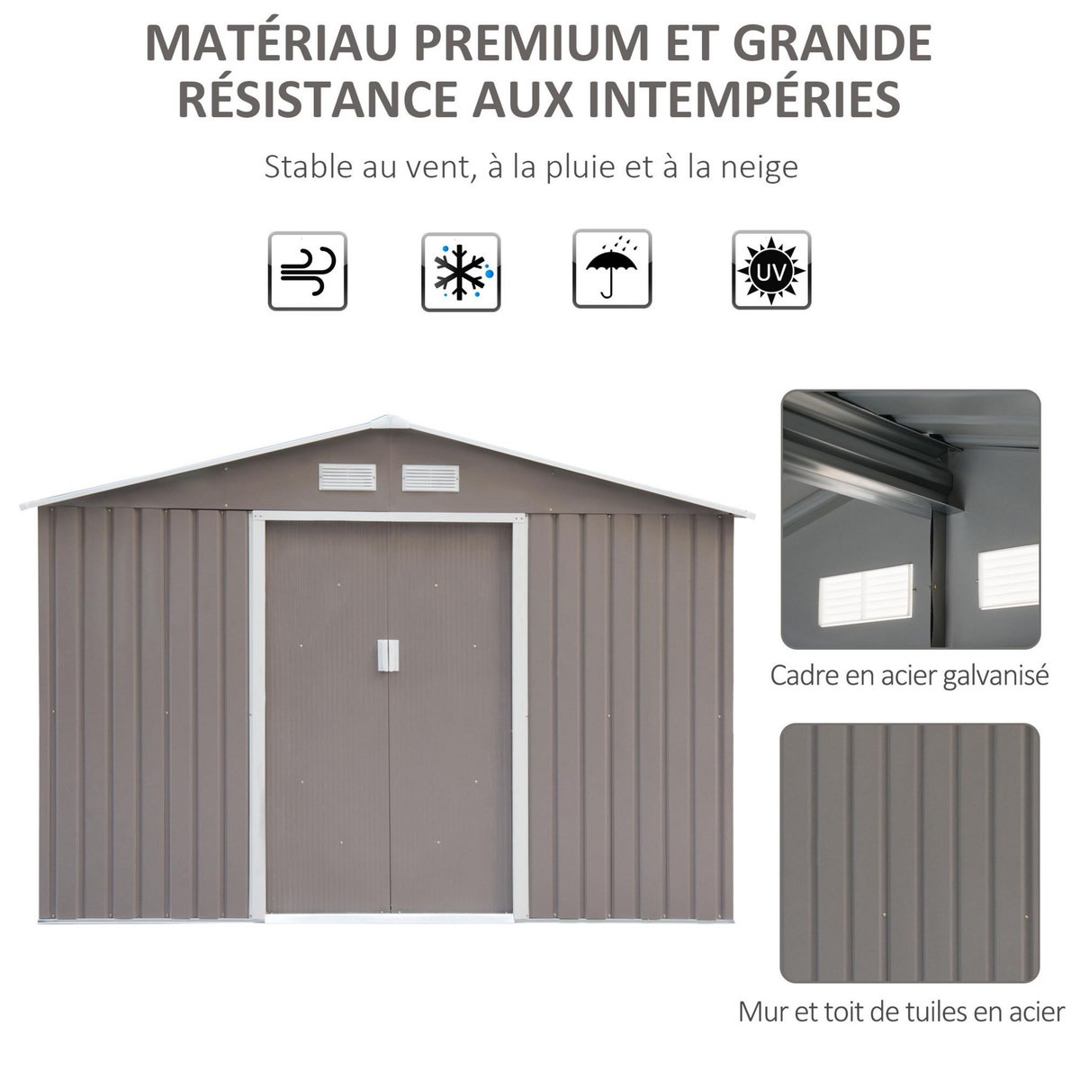 OUTSUNNY Abri de jardin - remise pour outils - cabanon double porte coulissante - fondation incluse - dim. 277L x 191l x 192H cm - tôle d'acier ondulée grise