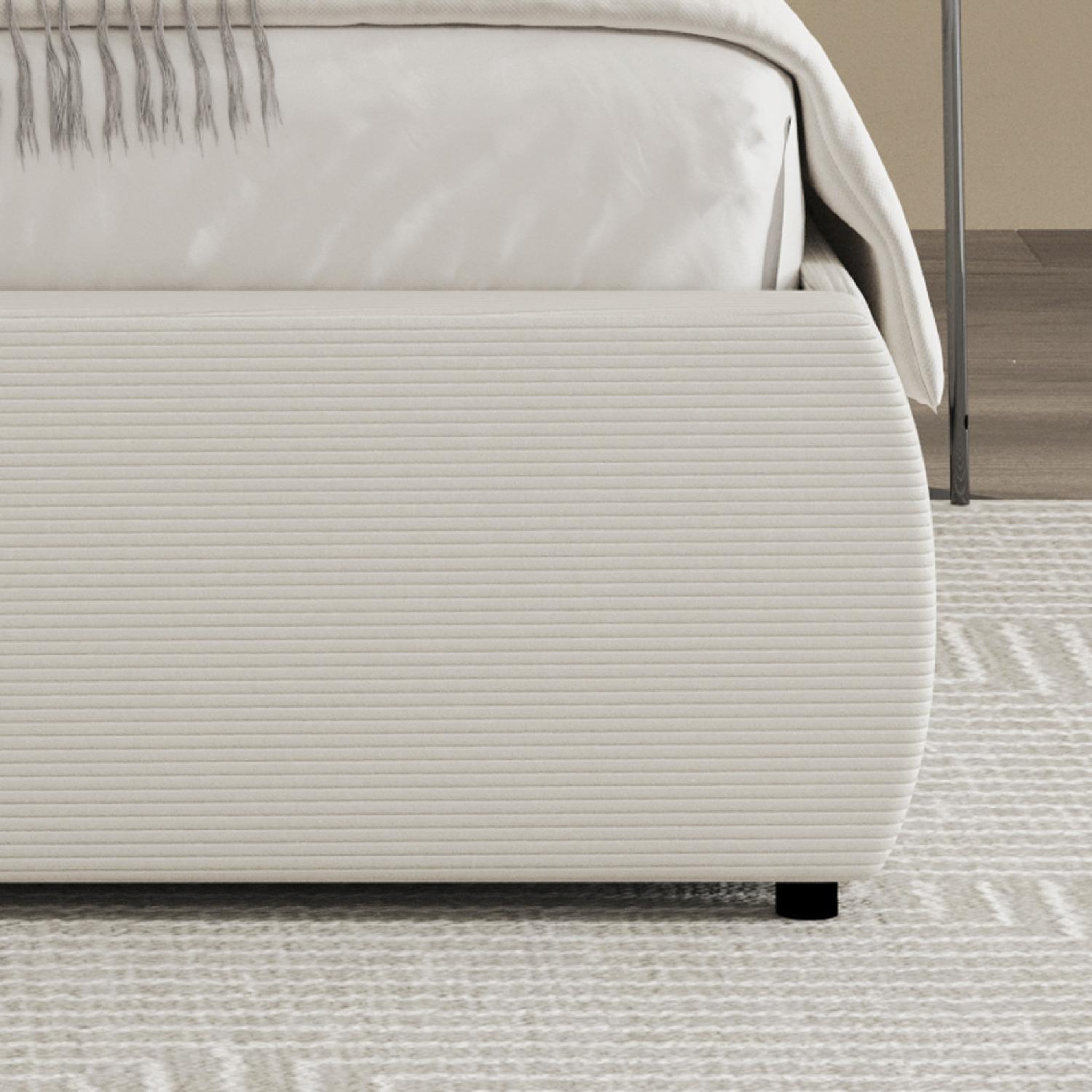 Voir la diapositive 5 : CONCEPT USINE Lit coffre 160x200cm design arrondi velours côtelé beige plano