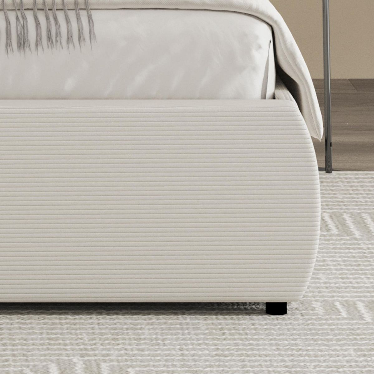 CONCEPT USINE Lit coffre 160x200cm design arrondi velours côtelé beige PLANO