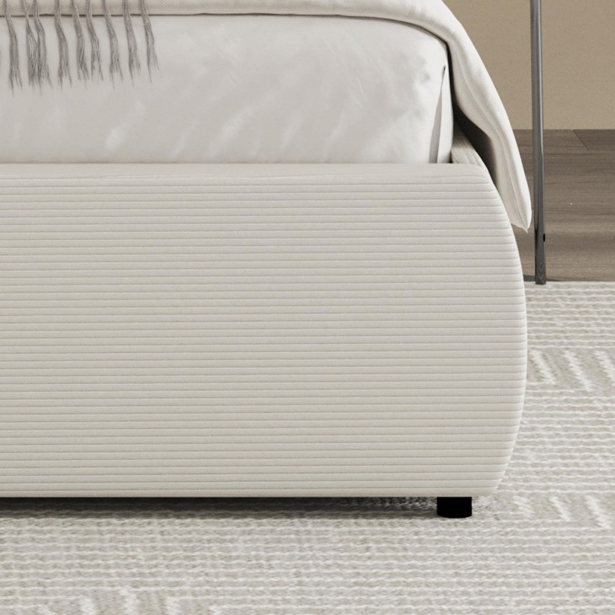 CONCEPT USINE Lit coffre 160x200cm design arrondi velours côtelé beige PLANO