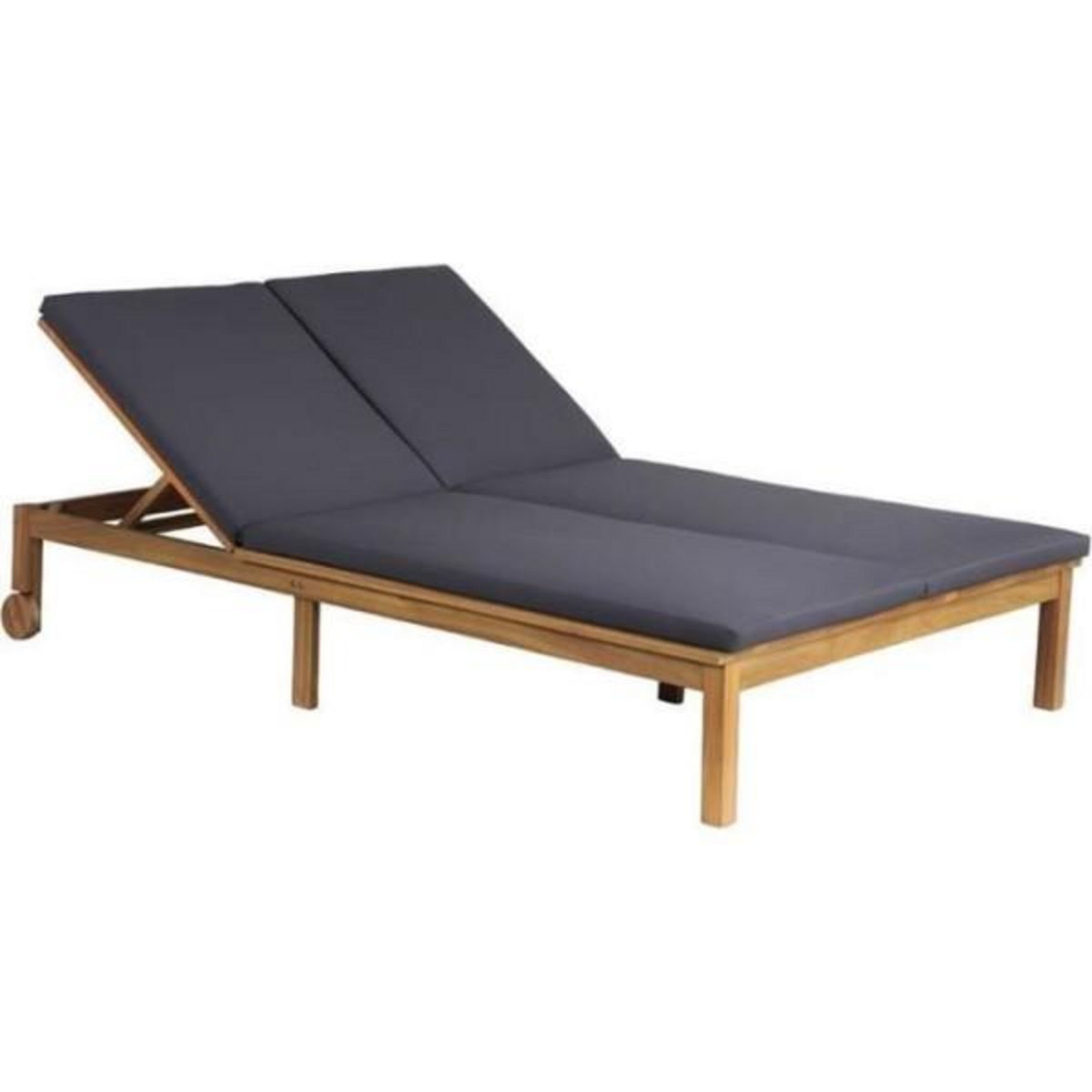 BEAU RIVAGE Transat Bain de soleil double 2 personnes - Coloris : gris clair - En bois d'acacia FSC - BERGAME