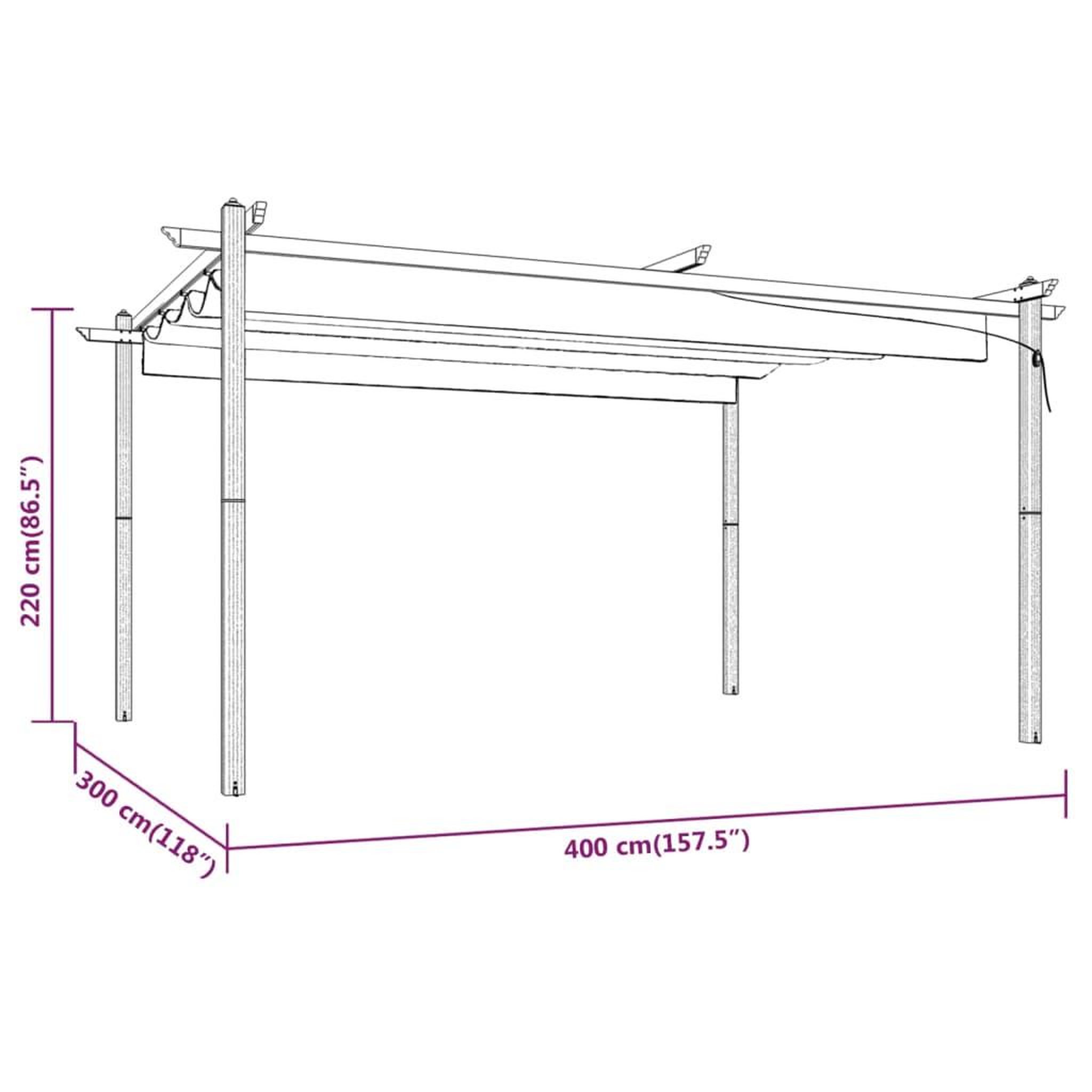 Voir la diapositive 6 : VIDAXL Tonnelle de jardin avec toit retractable 4x3 m Taupe