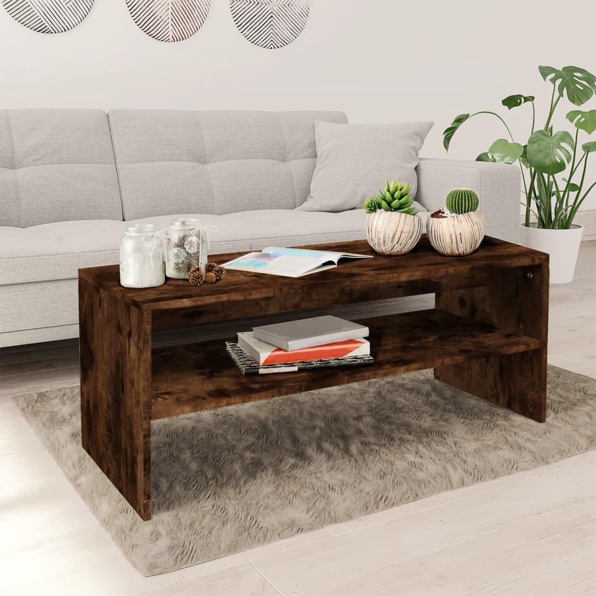 Voir la diapositive 1 : VIDAXL Table basse Chene fume 100x40x40 cm Bois d'ingenierie