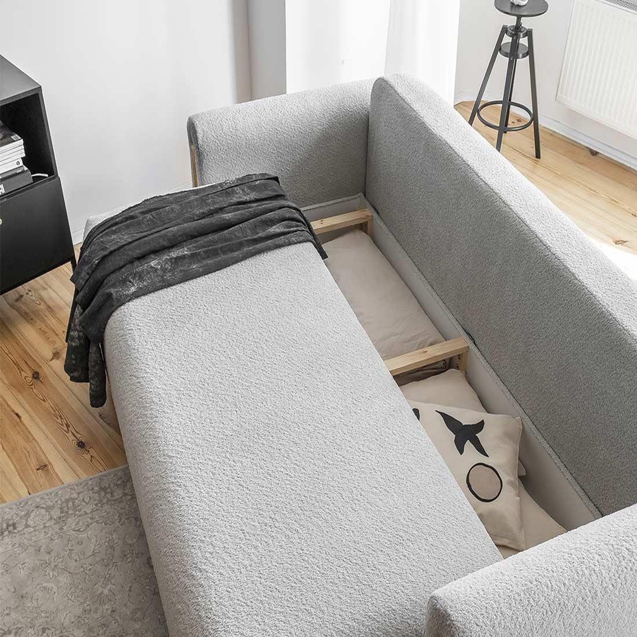 Voir la diapositive 3 : BEST MOBILIER Glendale - canapé droit 3 places - convertible avec coffre - en tissu bouclette
