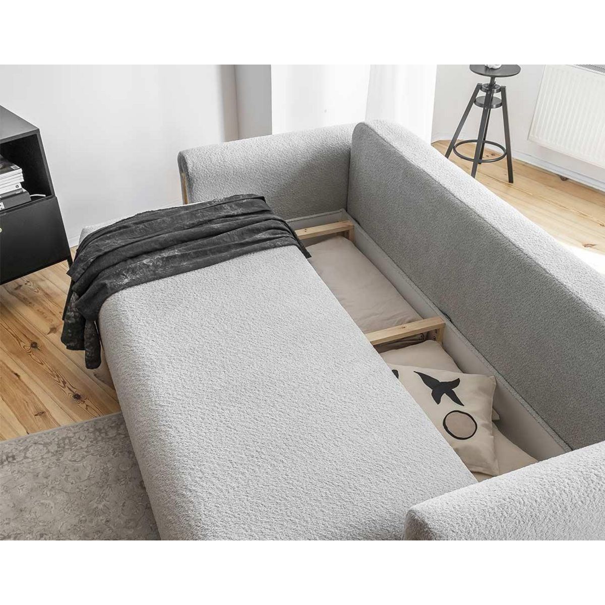 BEST MOBILIER Glendale - canapé droit 3 places - convertible avec coffre - en tissu bouclette