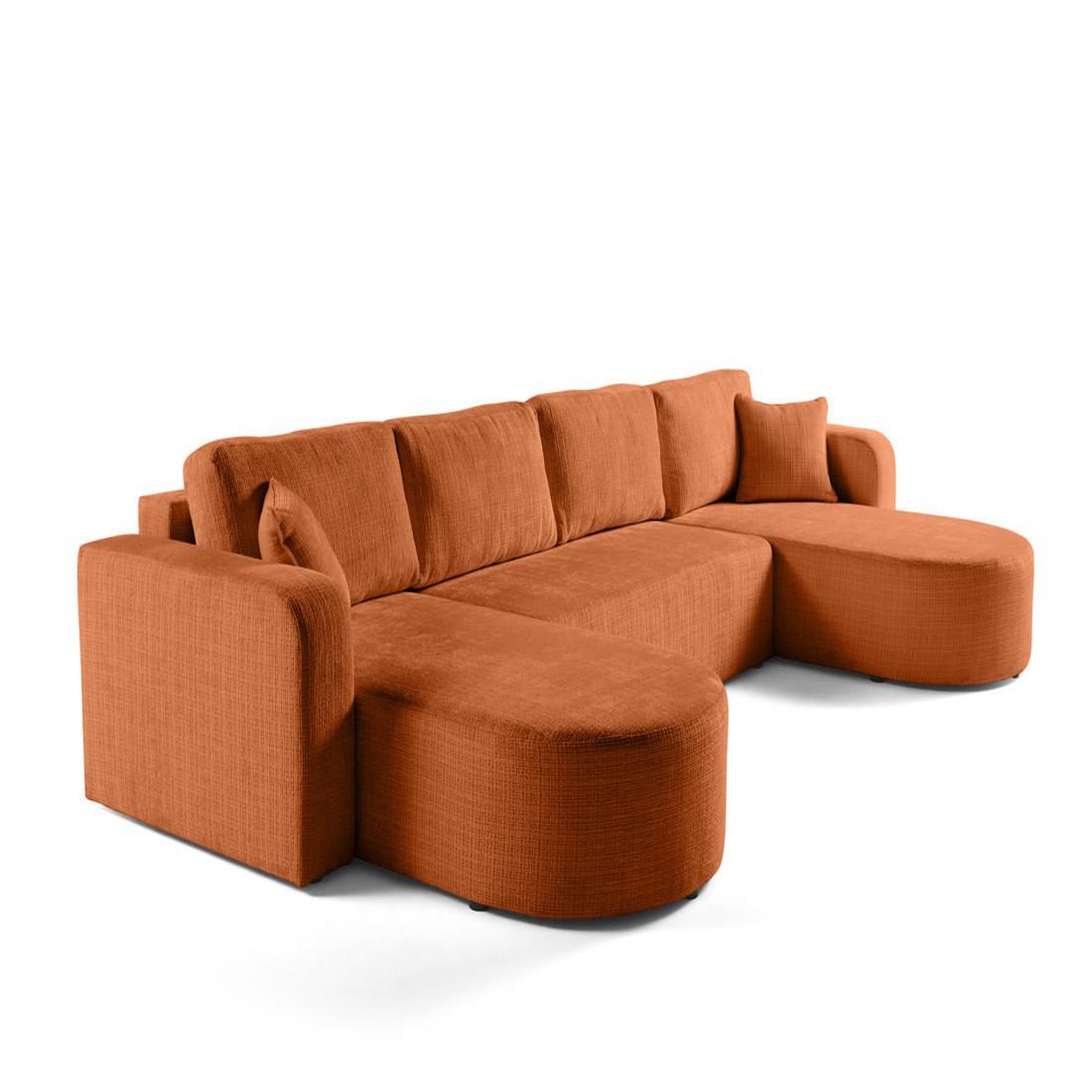 Voir la diapositive 2 : BEST MOBILIER Miro - canapé panoramique en u 7 places - convertible avec coffre - en velours texturé