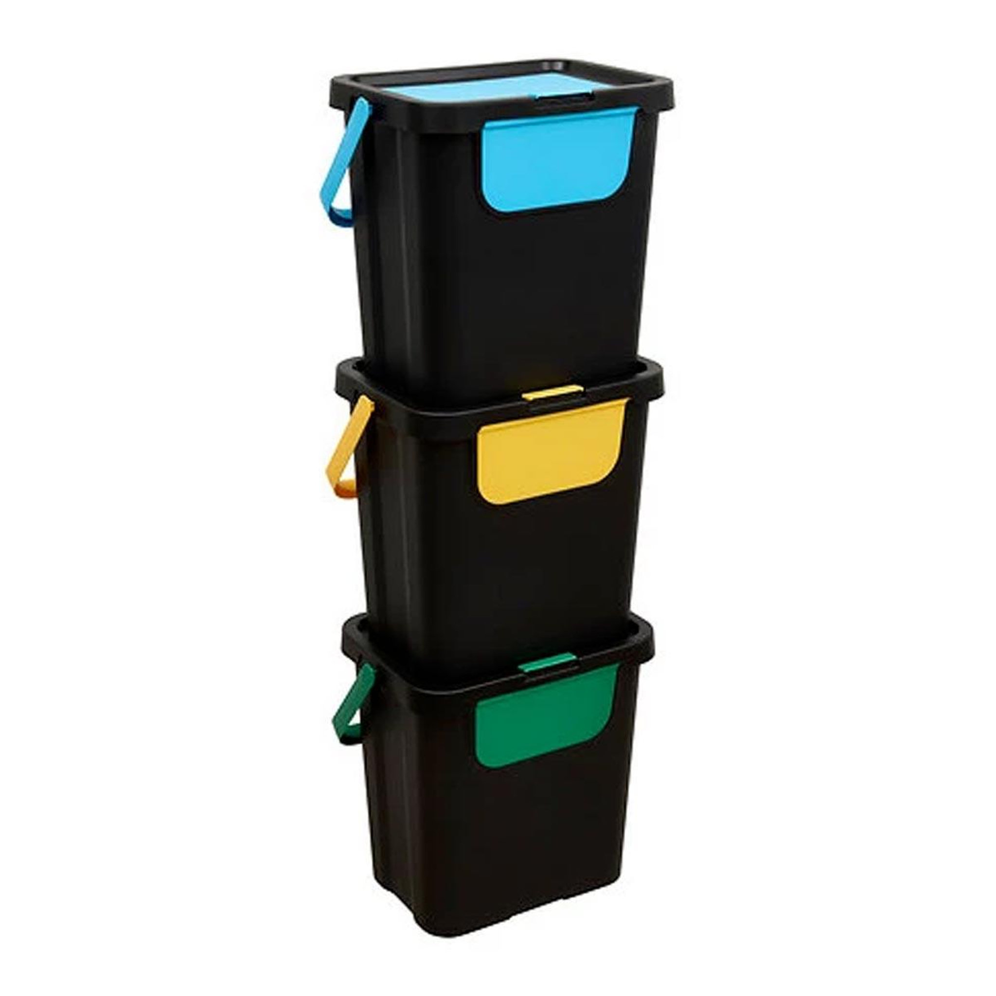 FIVE Poubelle de tri 3 bacs empilables  recycle  24l noir
