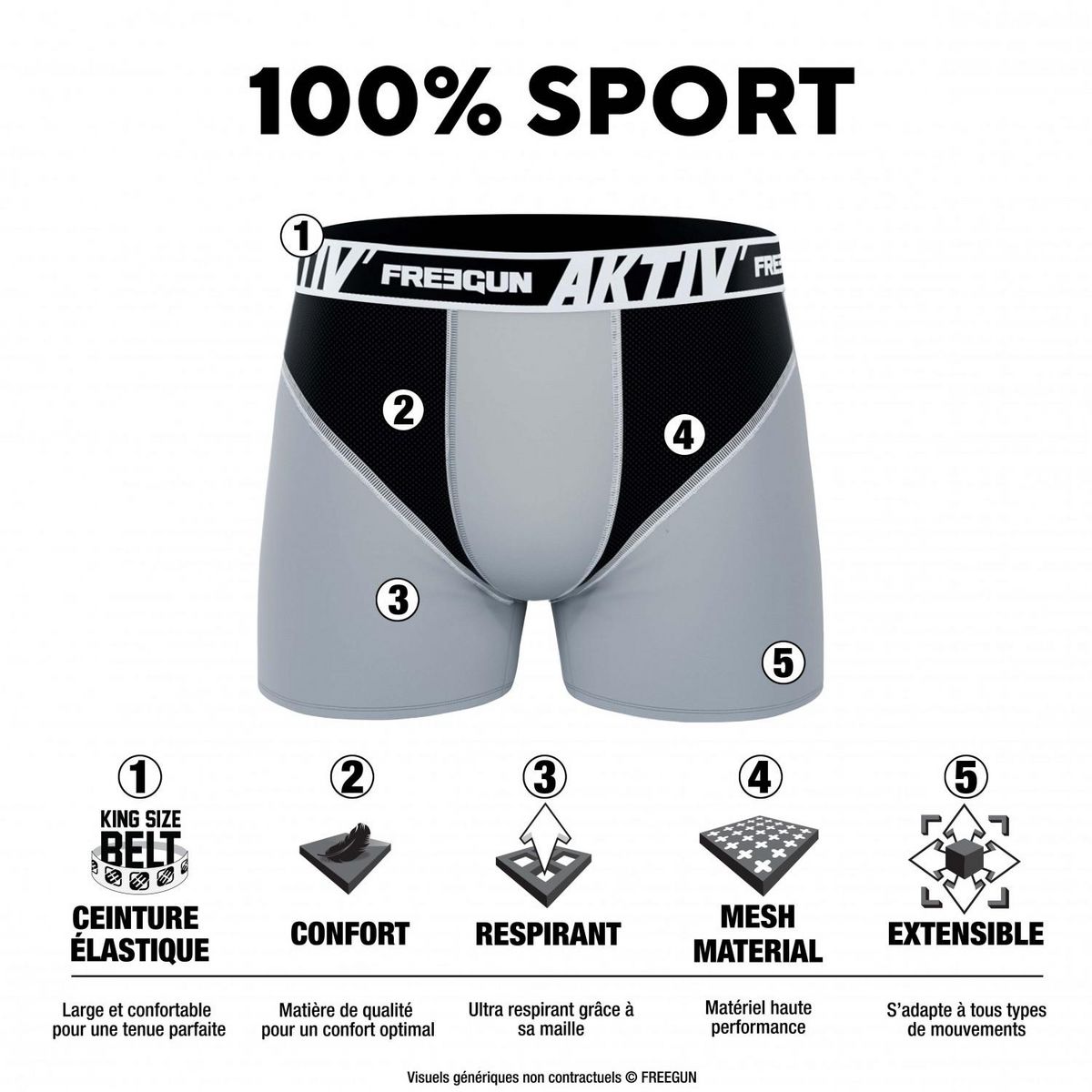 FREEGUN Lot de 4 Boxers homme Aktiv Sport Fluo