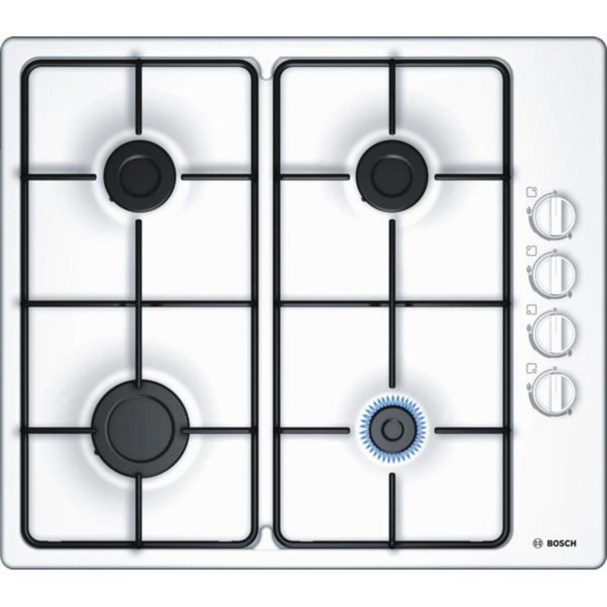 BOSCH Table de cuison gaz 60cm 4 feux blanc - pbp6b2b80